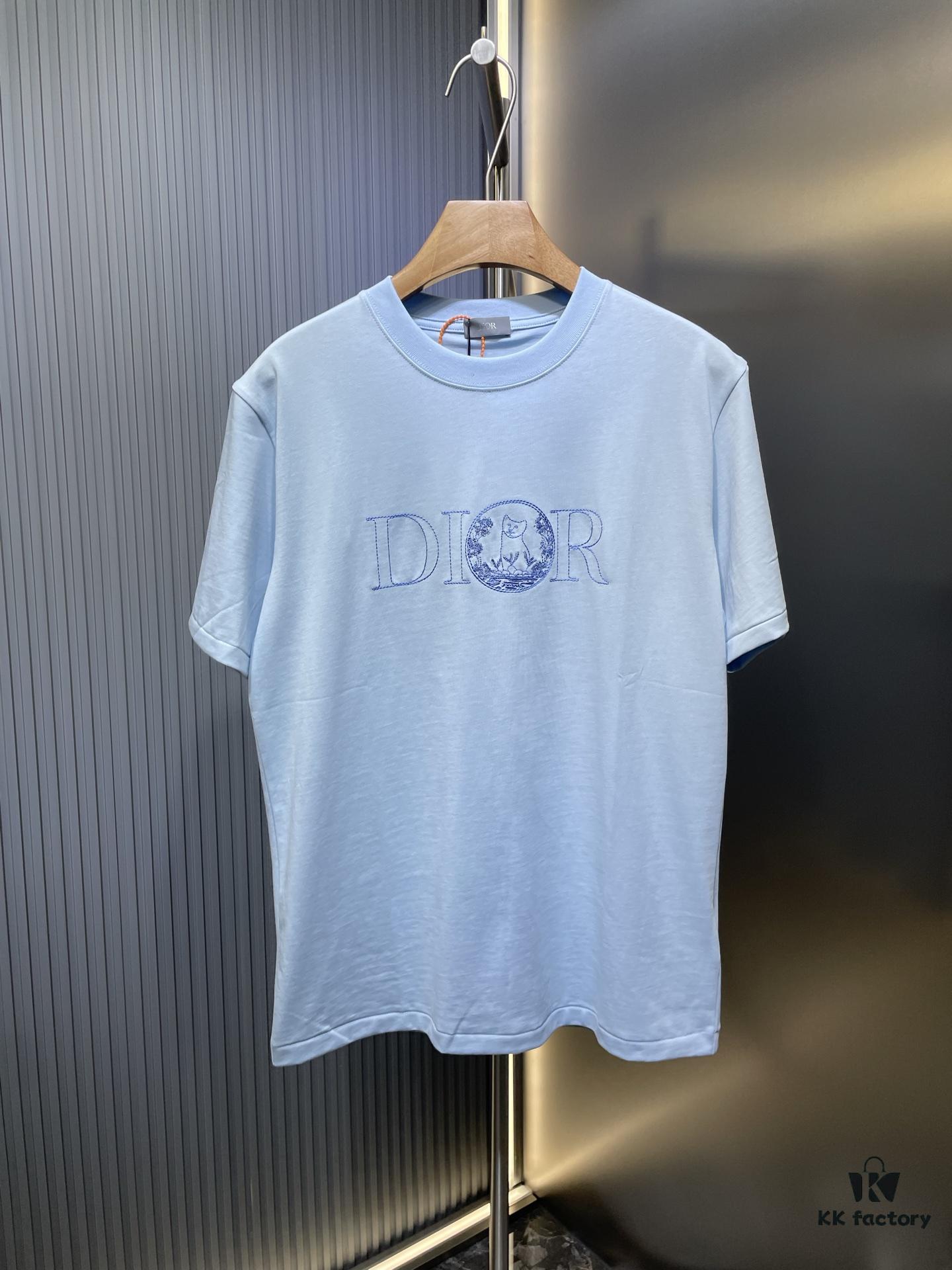 DIOR Letter Embroidery Badge Logo Short Sleeve T-Shirt