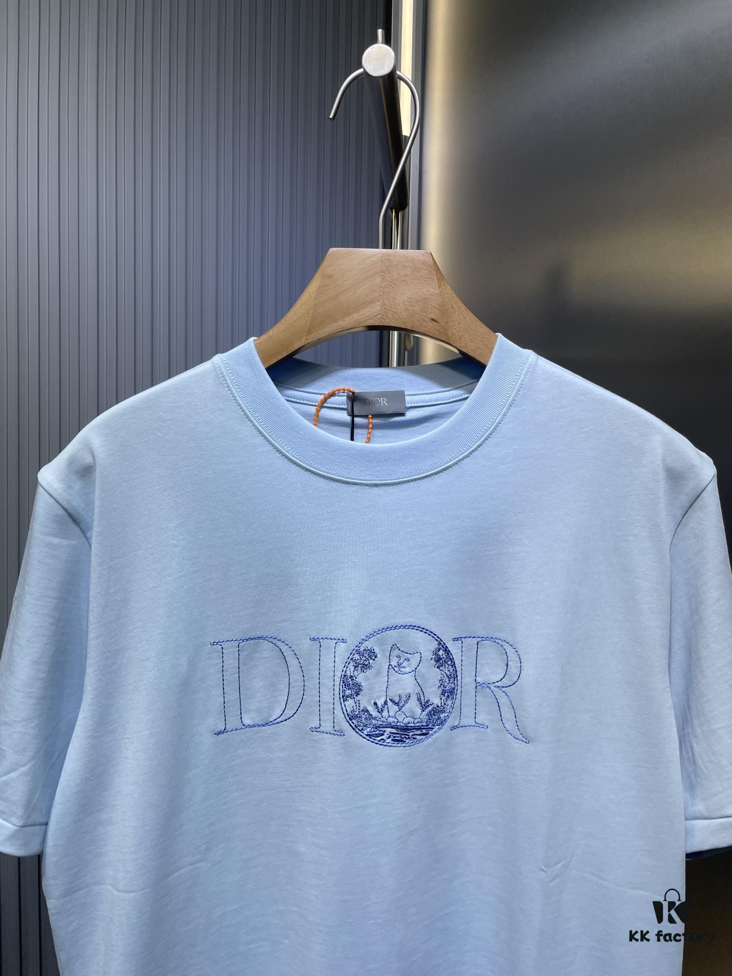 DIOR Letter Embroidery Badge Logo Short Sleeve T-Shirt
