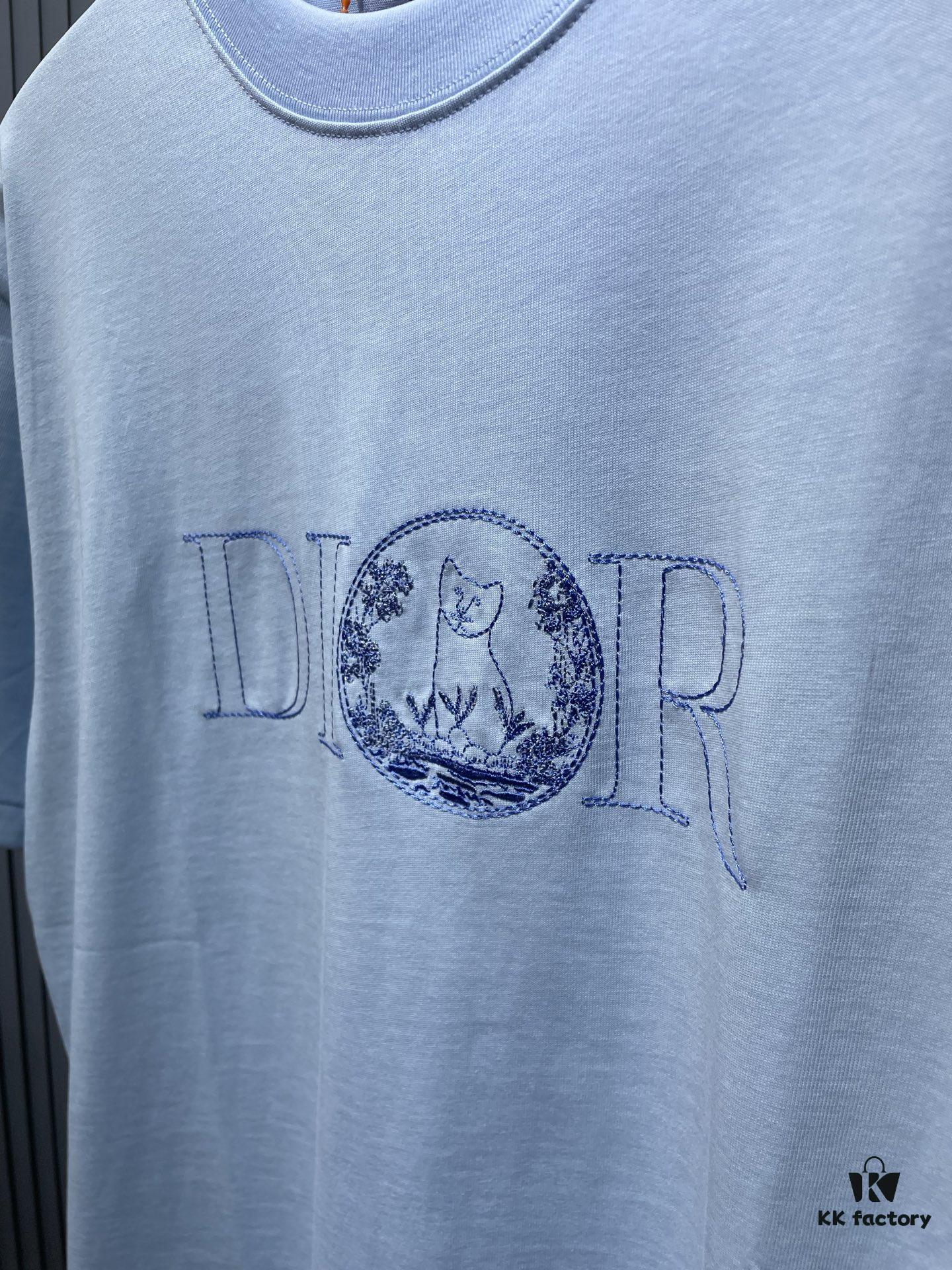 DIOR Letter Embroidery Badge Logo Short Sleeve T-Shirt