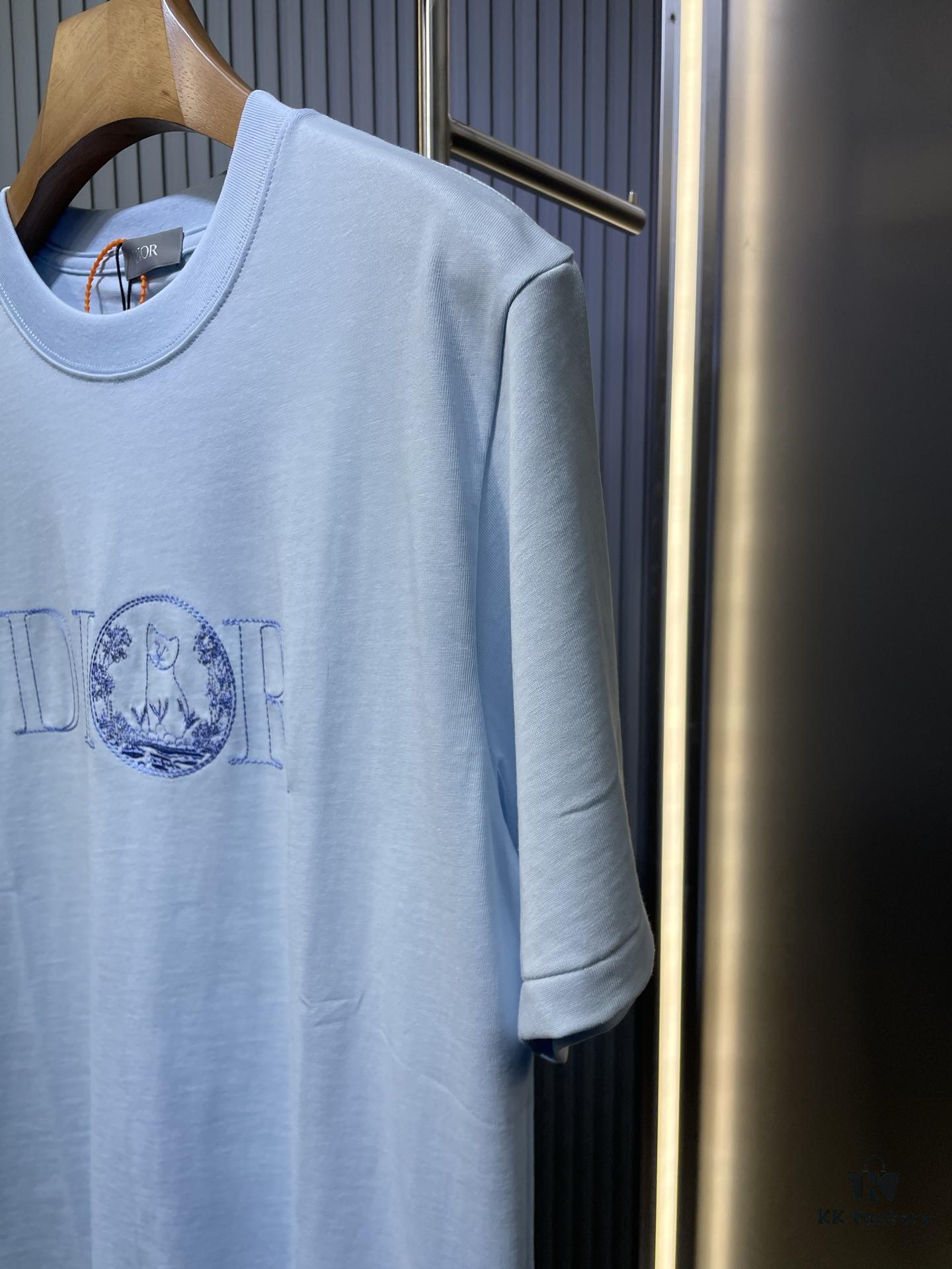 DIOR Letter Embroidery Badge Logo Short Sleeve T-Shirt