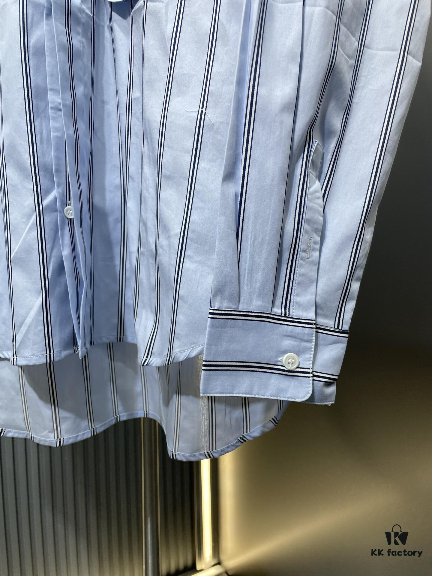 DR🔥Dior Men's Collection Fashion Show Debut, Stylishly Tailored Blue Striped Cotton Workwear-Inspired Oversized Jacket with Christian Couture Embroidery, Unisex Design