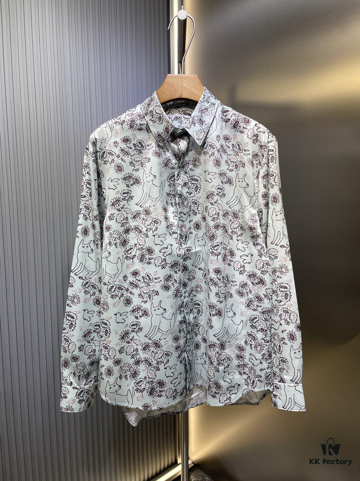 Dior 2025SS Spring-Summer New Mulberry Silk Twill Long-Sleeve Shirt, Original Custom Fabric, Smooth and Soft Texture, Relaxed Casual Fit, Loose Unisex Design, Flattering on All Body Types