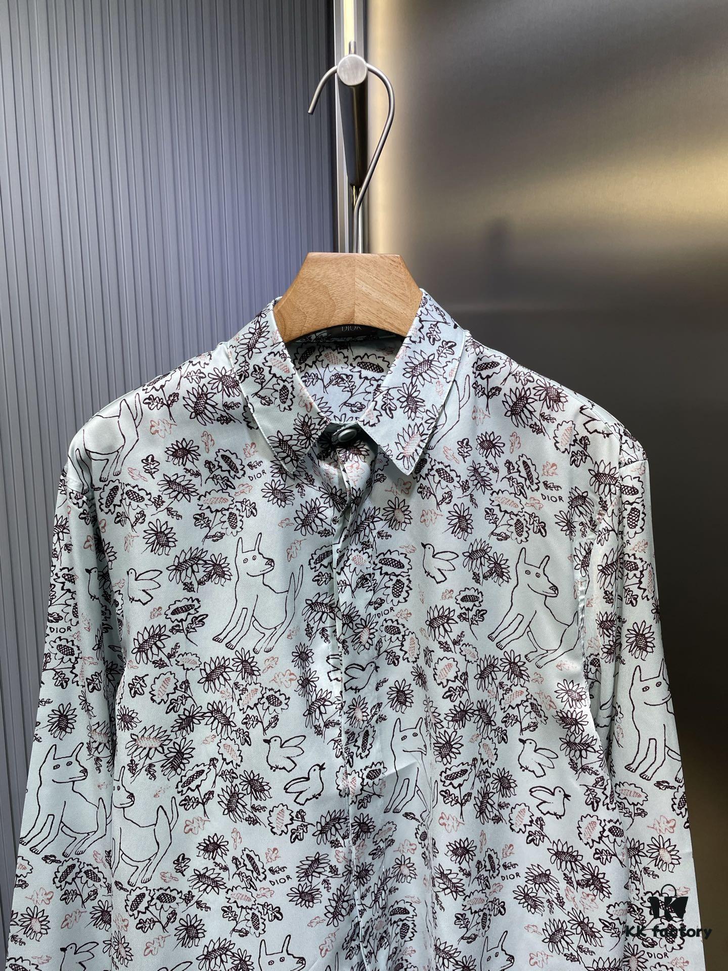 Dior 2025SS Spring-Summer New Mulberry Silk Twill Long-Sleeve Shirt, Original Custom Fabric, Smooth and Soft Texture, Relaxed Casual Fit, Loose Unisex Design, Flattering on All Body Types