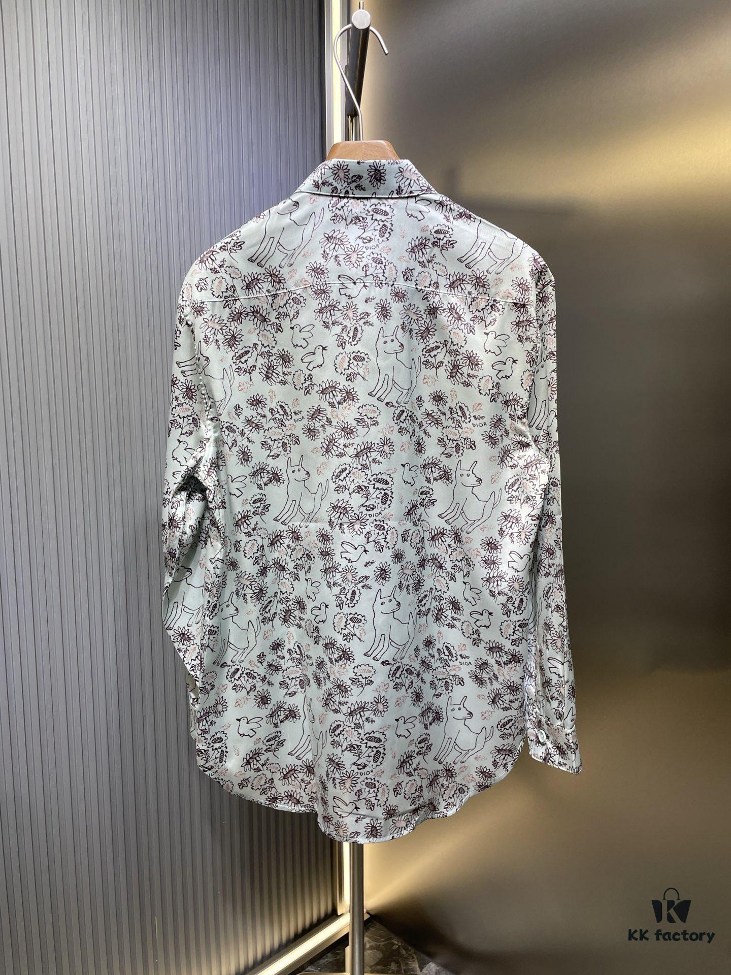 Dior 2025SS Spring-Summer New Mulberry Silk Twill Long-Sleeve Shirt, Original Custom Fabric, Smooth and Soft Texture, Relaxed Casual Fit, Loose Unisex Design, Flattering on All Body Types