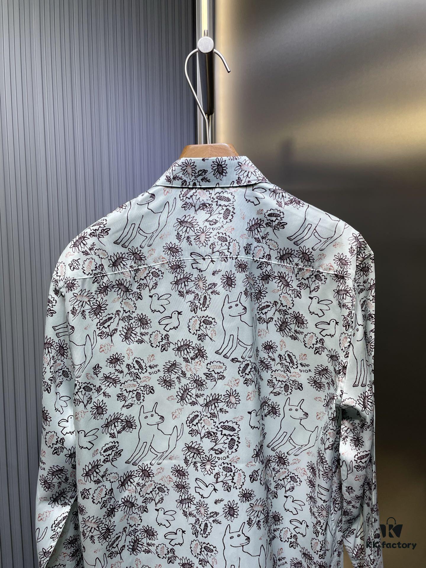 Dior 2025SS Spring-Summer New Mulberry Silk Twill Long-Sleeve Shirt, Original Custom Fabric, Smooth and Soft Texture, Relaxed Casual Fit, Loose Unisex Design, Flattering on All Body Types