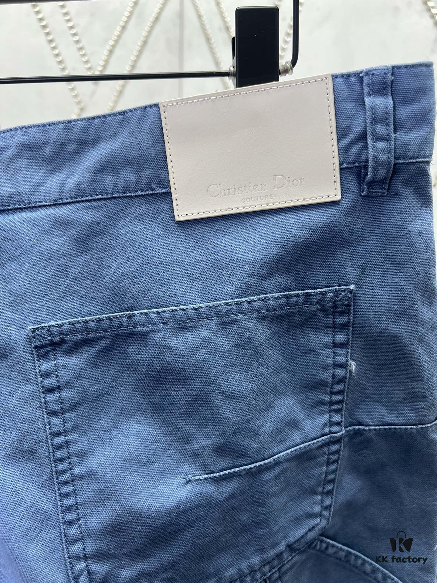 Dior 25SS New Summer Men's Wear Collection Solid Color Letter Embroidery Pure Cotton Denim Shorts