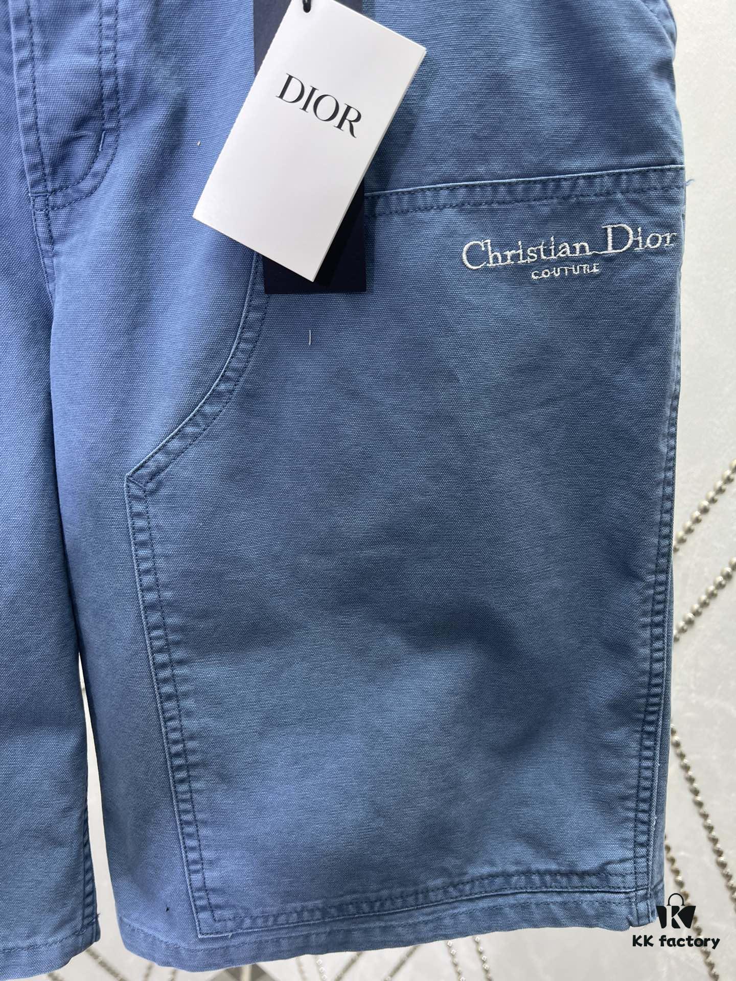 Dior 25SS New Summer Men's Wear Collection Solid Color Letter Embroidery Pure Cotton Denim Shorts