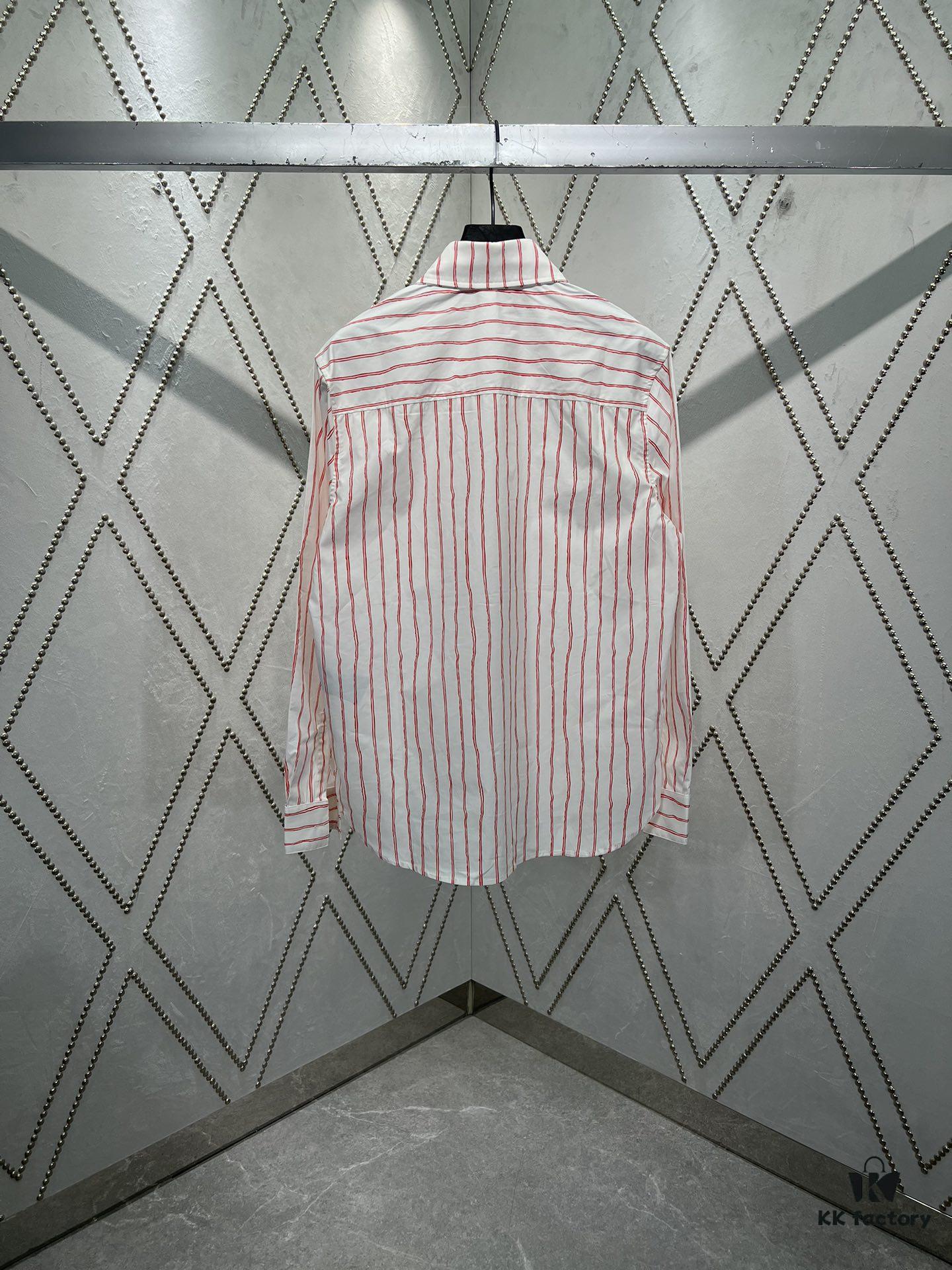 Dior 25ss New Arrival Shirt Combines Modern Style with Traditional Elegance, Crafted from White Cotton Poplin with Pink Stripes, Featuring the Dior For My Real Friends Logo from the DIOR AND HYLTON NEL Collaboration Series