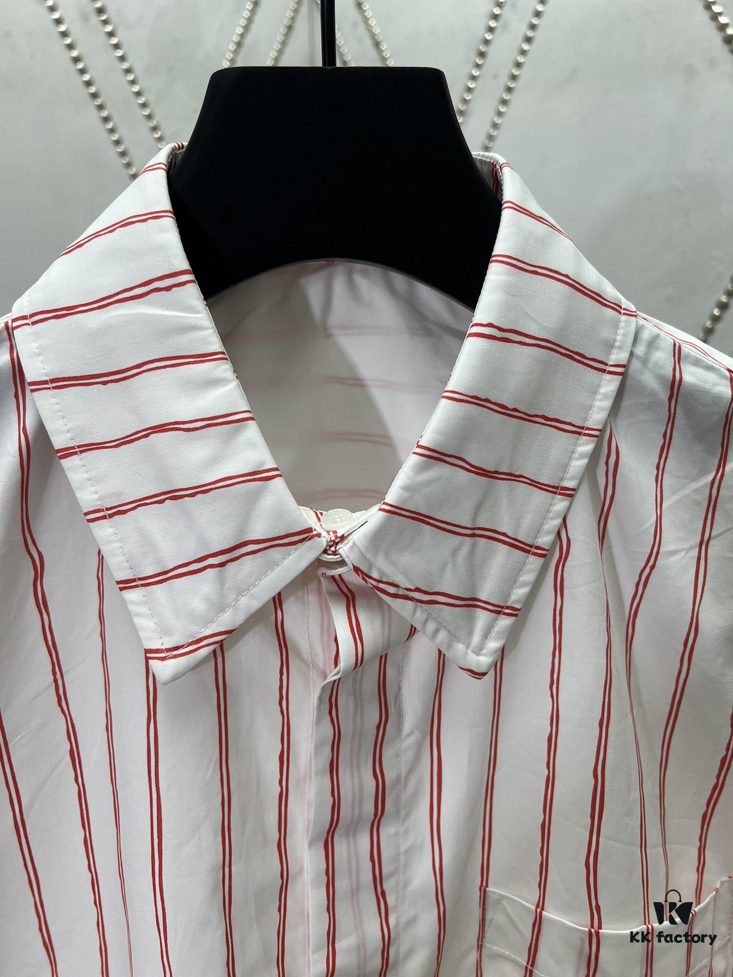 Dior 25ss New Arrival Shirt Combines Modern Style with Traditional Elegance, Crafted from White Cotton Poplin with Pink Stripes, Featuring the Dior For My Real Friends Logo from the DIOR AND HYLTON NEL Collaboration Series
