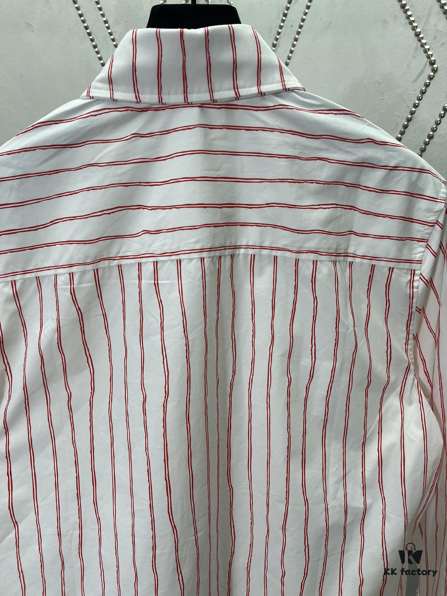 Dior 25ss New Arrival Shirt Combines Modern Style with Traditional Elegance, Crafted from White Cotton Poplin with Pink Stripes, Featuring the Dior For My Real Friends Logo from the DIOR AND HYLTON NEL Collaboration Series