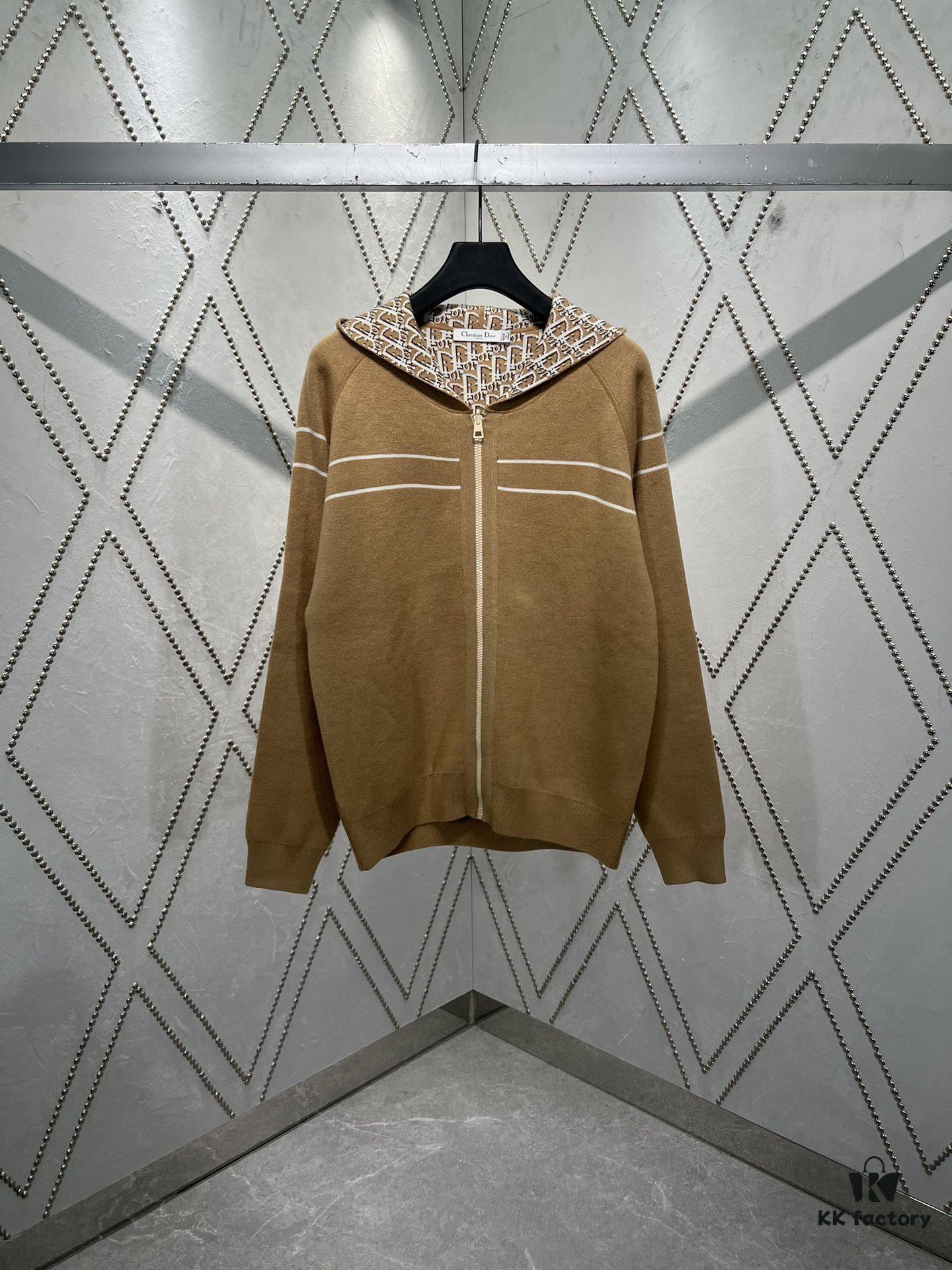 Dior 25SS Classic Best-Selling Reversible Cashmere Hooded Cardigan with Vintage Flower Pattern, High-End Version, Unisex