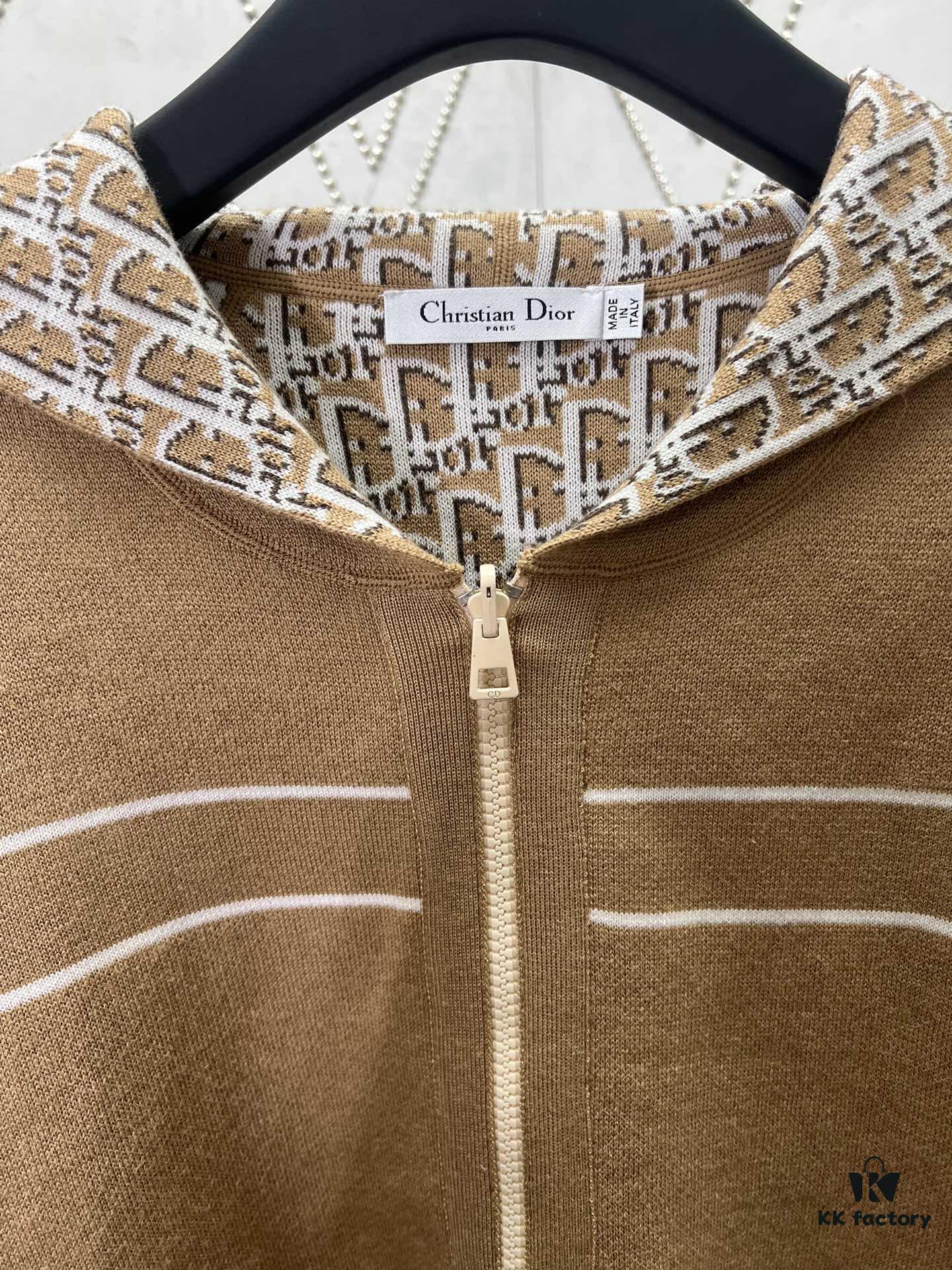 Dior 25SS Classic Best-Selling Reversible Cashmere Hooded Cardigan with Vintage Flower Pattern, High-End Version, Unisex