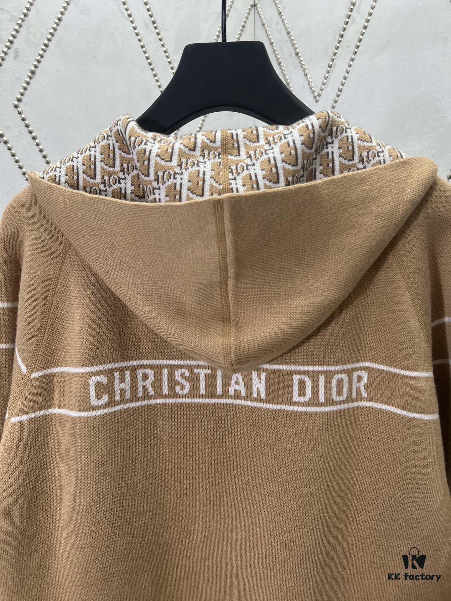 Dior 25SS Classic Best-Selling Reversible Cashmere Hooded Cardigan with Vintage Flower Pattern, High-End Version, Unisex