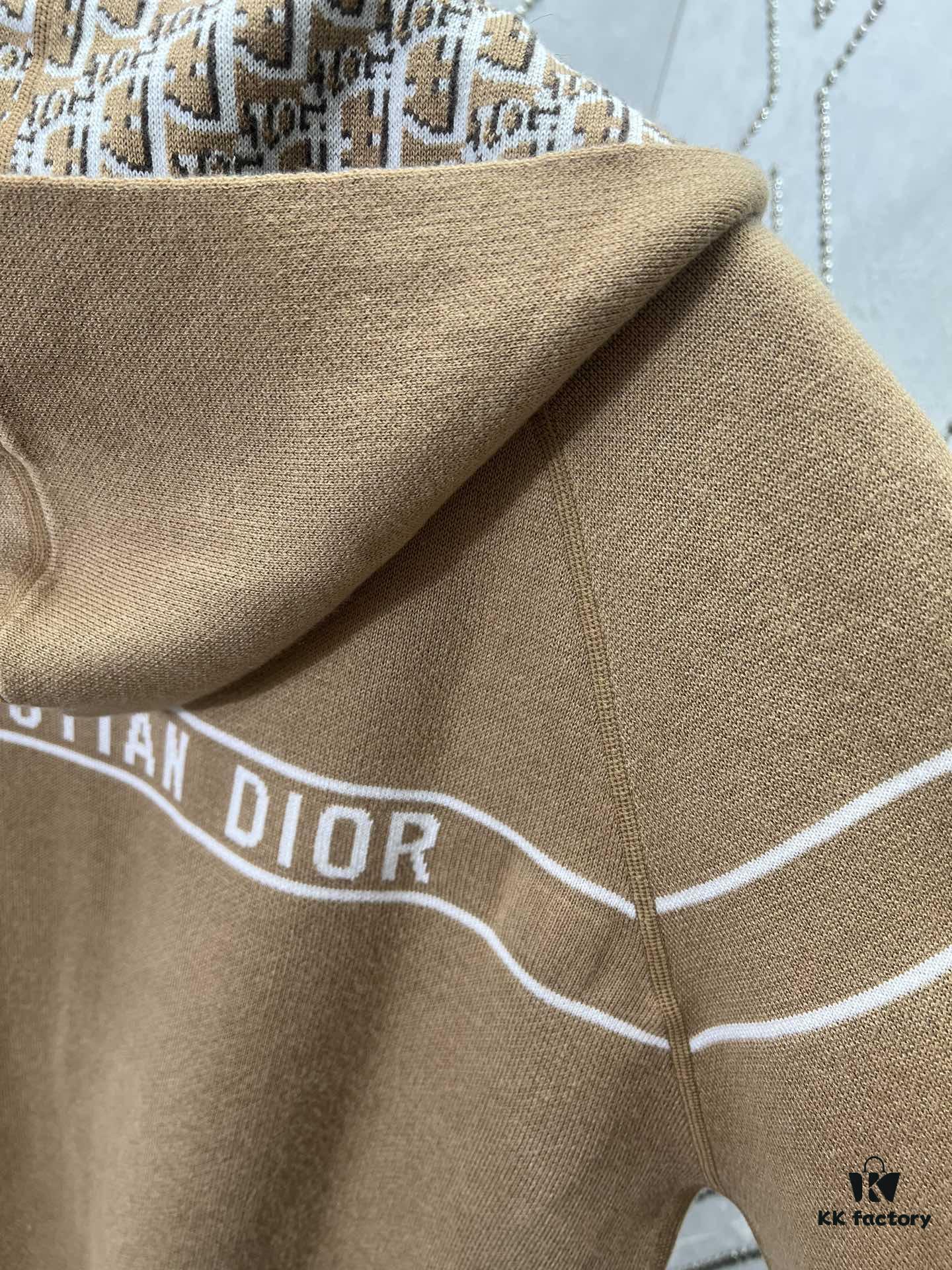 Dior 25SS Classic Best-Selling Reversible Cashmere Hooded Cardigan with Vintage Flower Pattern, High-End Version, Unisex