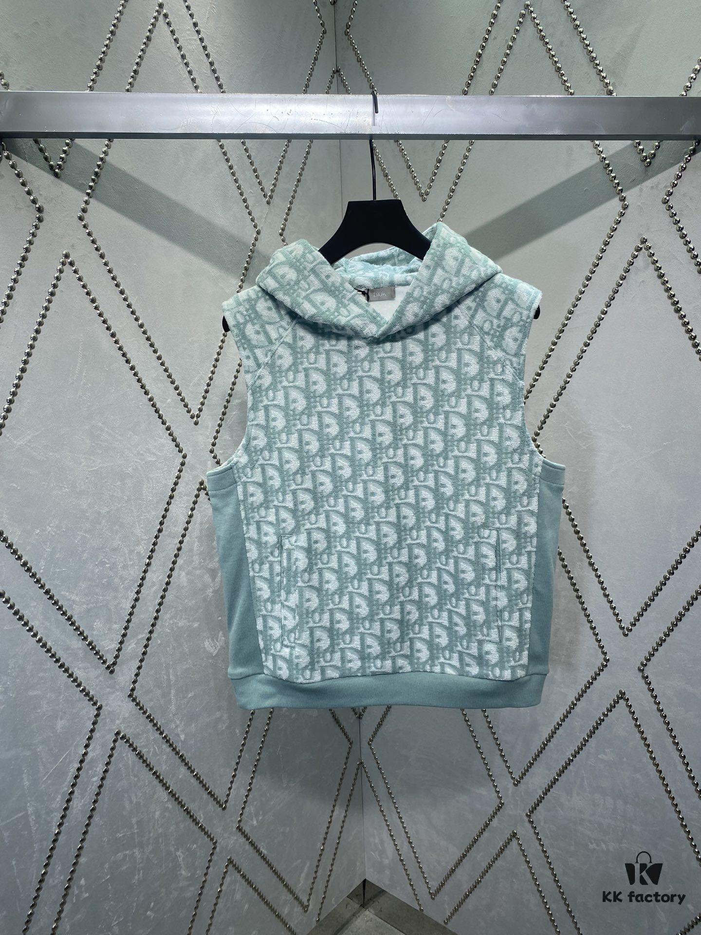 Dior 24SS New Arrival Sleeveless Hooded Sweatshirt from the 2024 Beachwear Capsule Collection, Featuring the Iconic Oblique Print