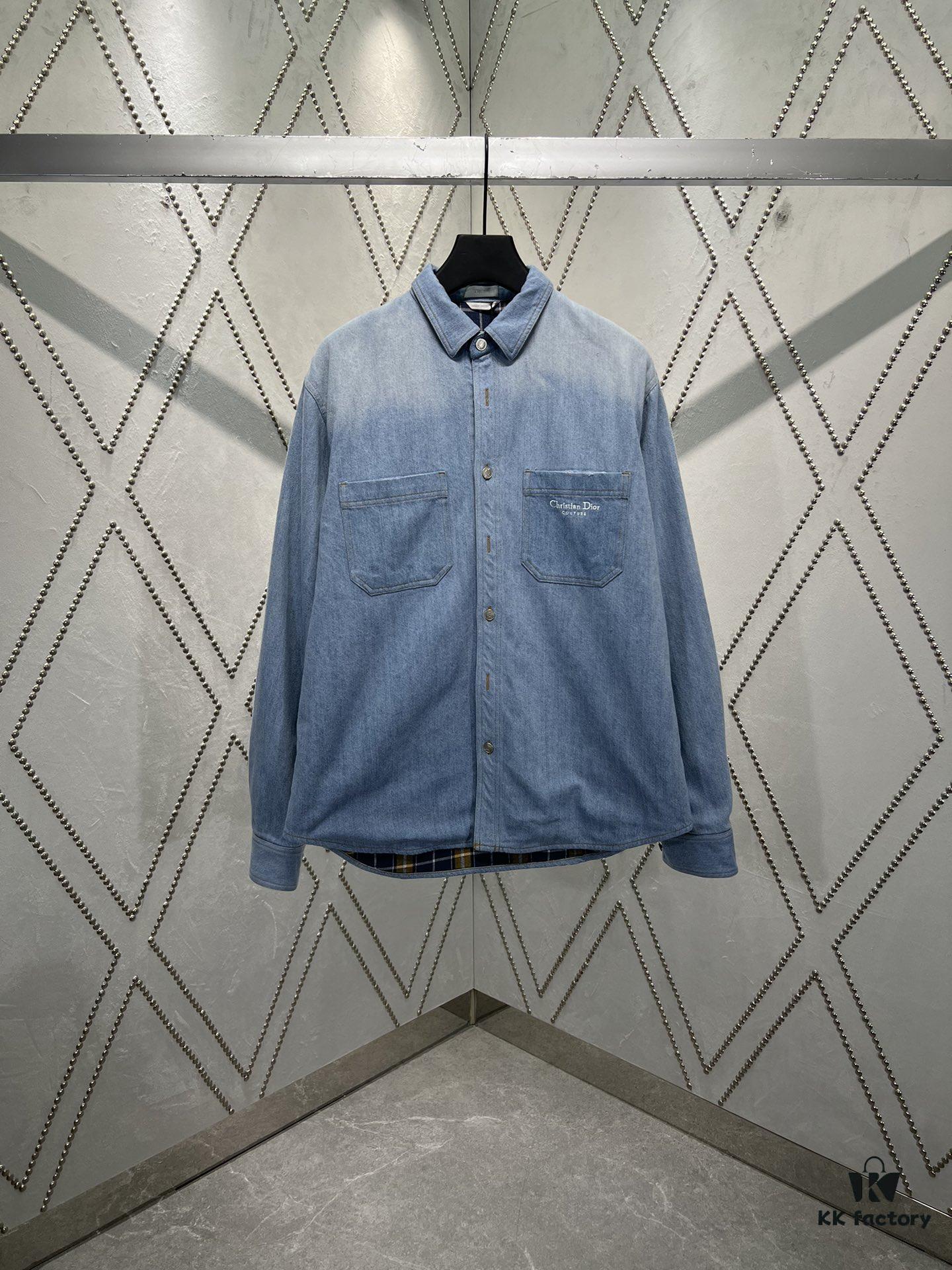 Dior 25SS Spring Collection New Arrival Denim Shirt with Single-Breasted Button Closure and Chest Embroidered Logo Unisex Style