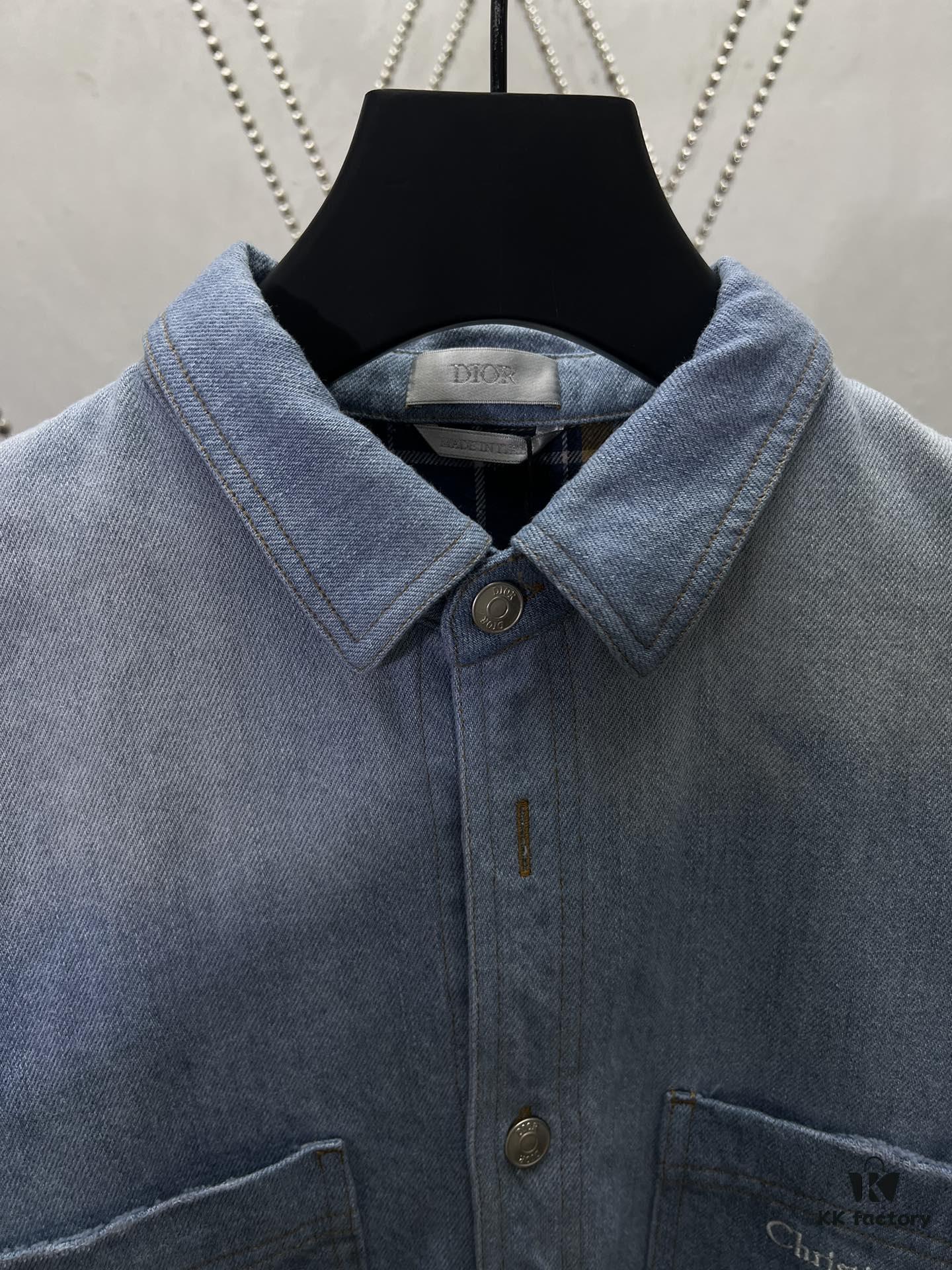 Dior 25SS Spring Collection New Arrival Denim Shirt with Single-Breasted Button Closure and Chest Embroidered Logo Unisex Style