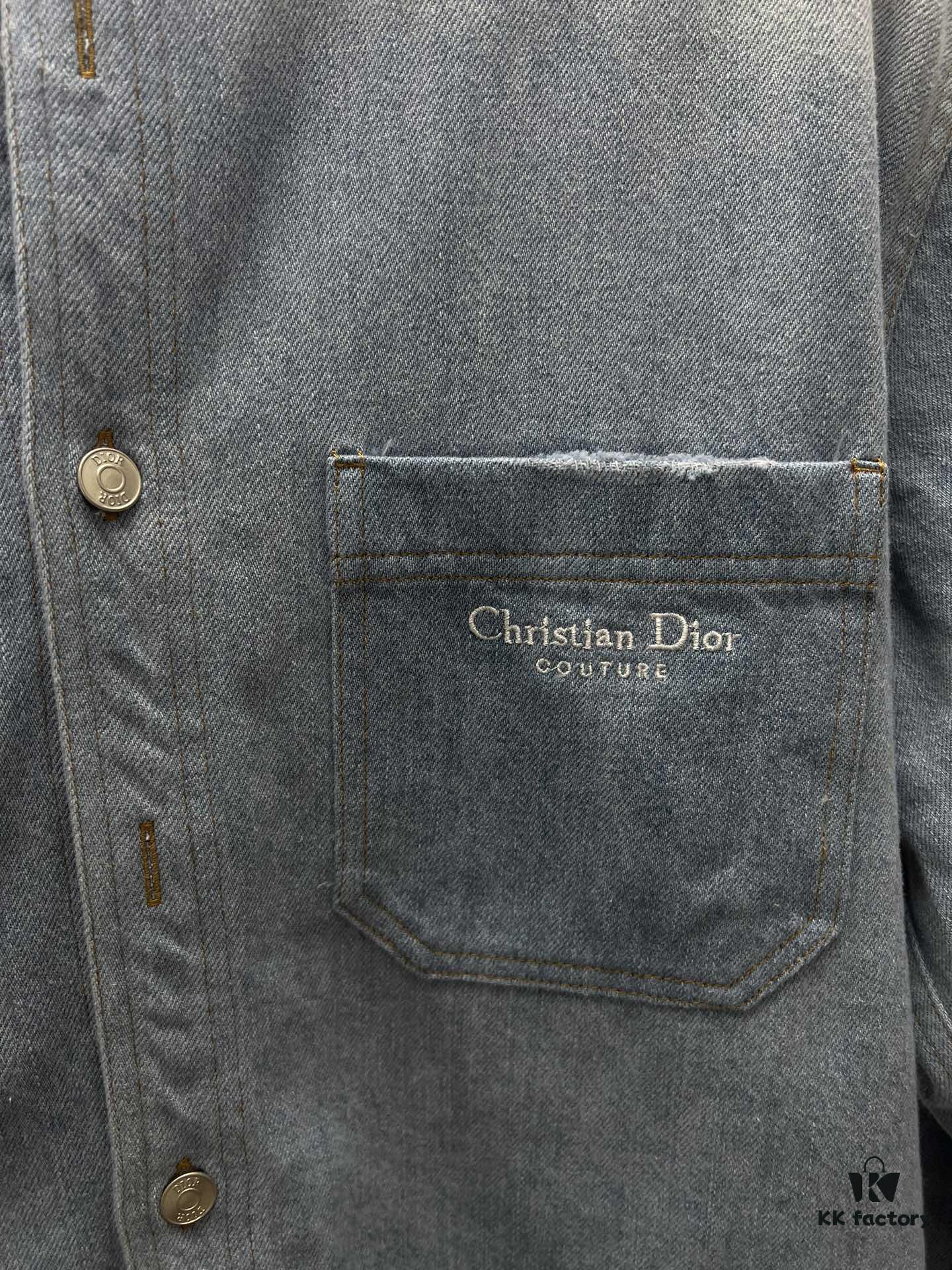 Dior 25SS Spring Collection New Arrival Denim Shirt with Single-Breasted Button Closure and Chest Embroidered Logo Unisex Style