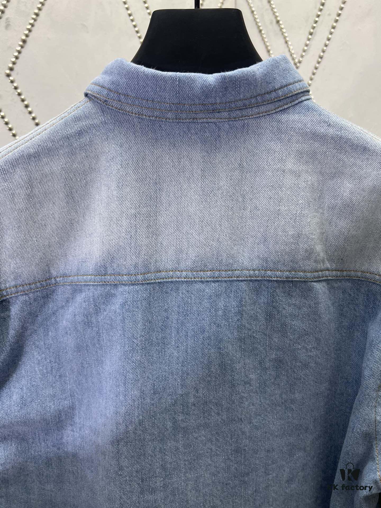 Dior 25SS Spring Collection New Arrival Denim Shirt with Single-Breasted Button Closure and Chest Embroidered Logo Unisex Style