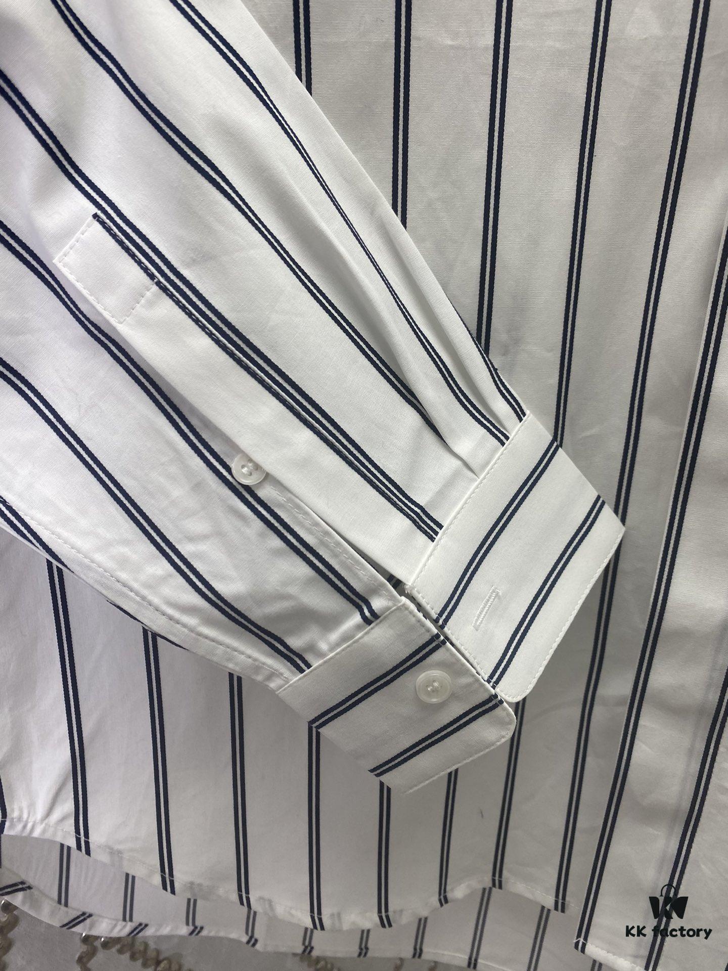 Dior 24SS New Arrival Shirt Featured in Dior's Winter 2024 Men's Collection Show, Fashionably Tailored to Highlight Workwear Aesthetics, Crafted from Blue Striped Cotton Fabric with a Christian Dior Couture Embroidered Chest Pocket, Oversized Fit for a Casual Style