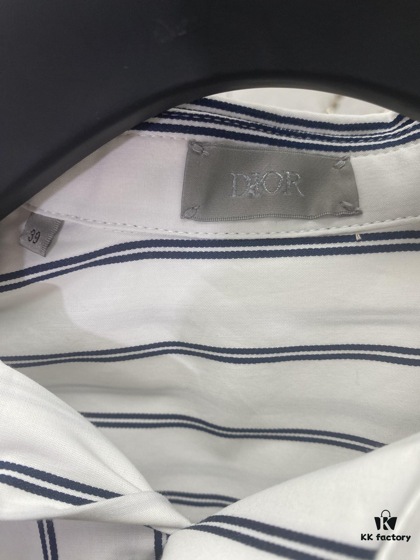 Dior 24SS New Arrival Shirt Featured in Dior's Winter 2024 Men's Collection Show, Fashionably Tailored to Highlight Workwear Aesthetics, Crafted from Blue Striped Cotton Fabric with a Christian Dior Couture Embroidered Chest Pocket, Oversized Fit for a Casual Style