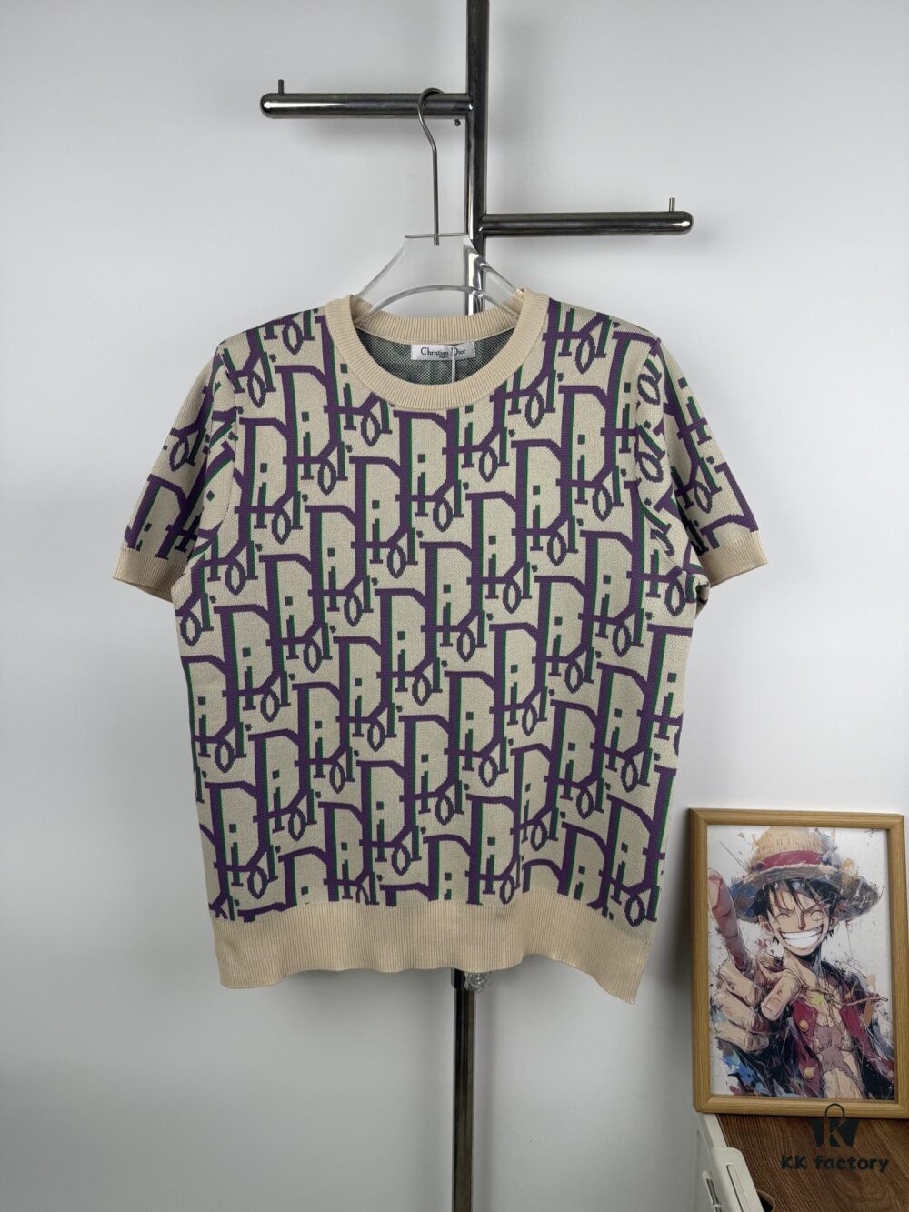 New DIOR Knit Round-Neck Sweater Full Print Jacquard Monogram Short-Sleeve Unisex T-Shirt