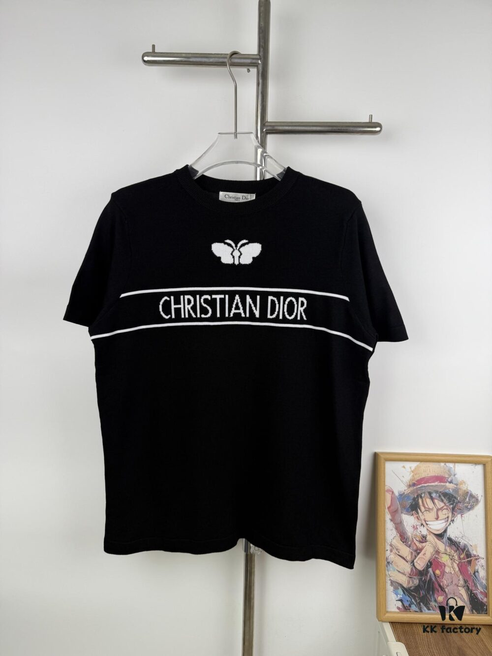 New Dior 24SS Unisex Knitwear with Butterfly Jacquard, Slim Ribbed Fit, Polo Collar Design