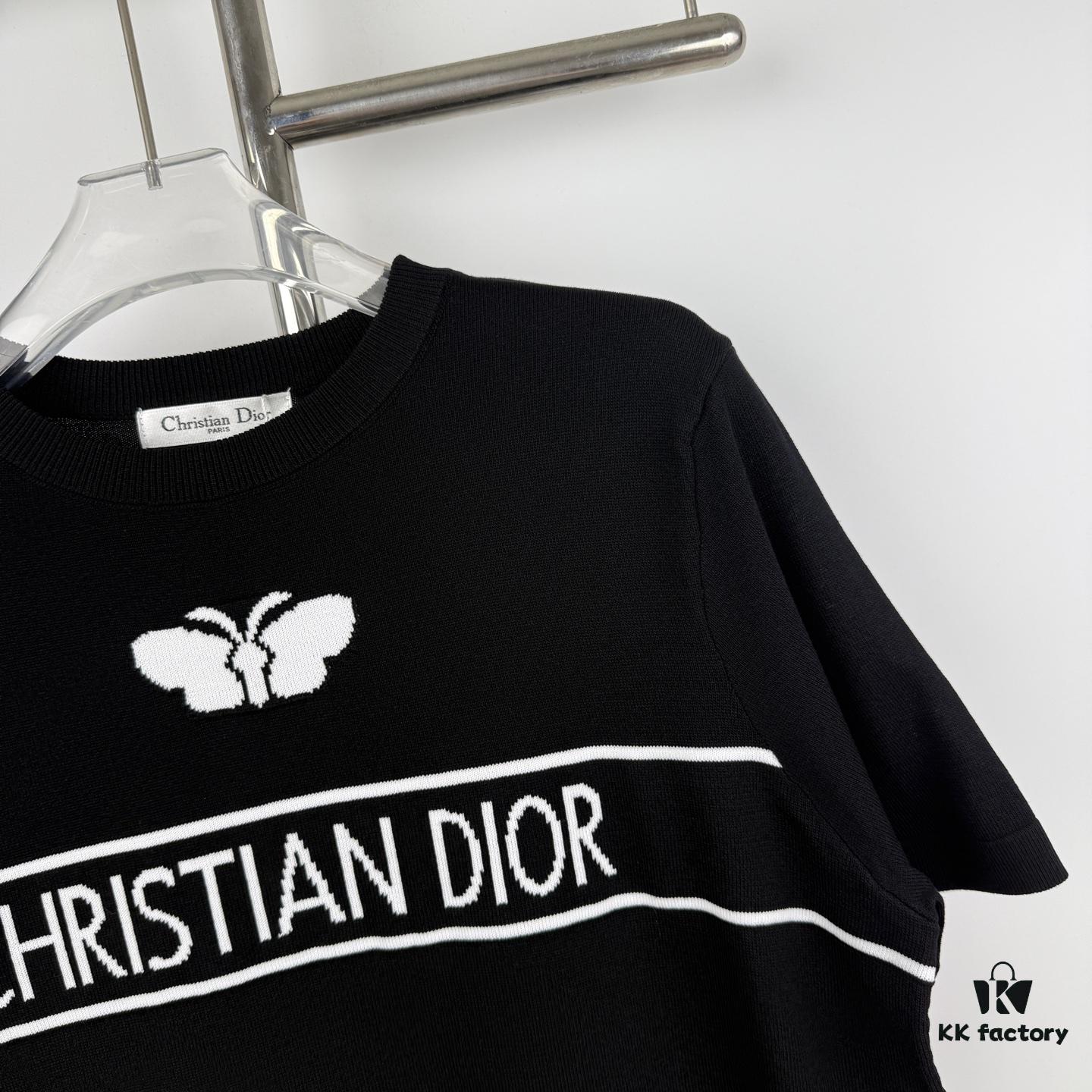 New Dior 24SS Unisex Knitwear with Butterfly Jacquard, Slim Ribbed Fit, Polo Collar Design