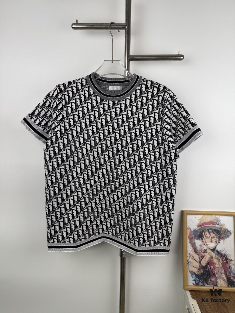 New Dior 2024 Spring/Summer CD Cotton Short Sleeve Loose T-Shirt, Knitted All-Over Print Unisex