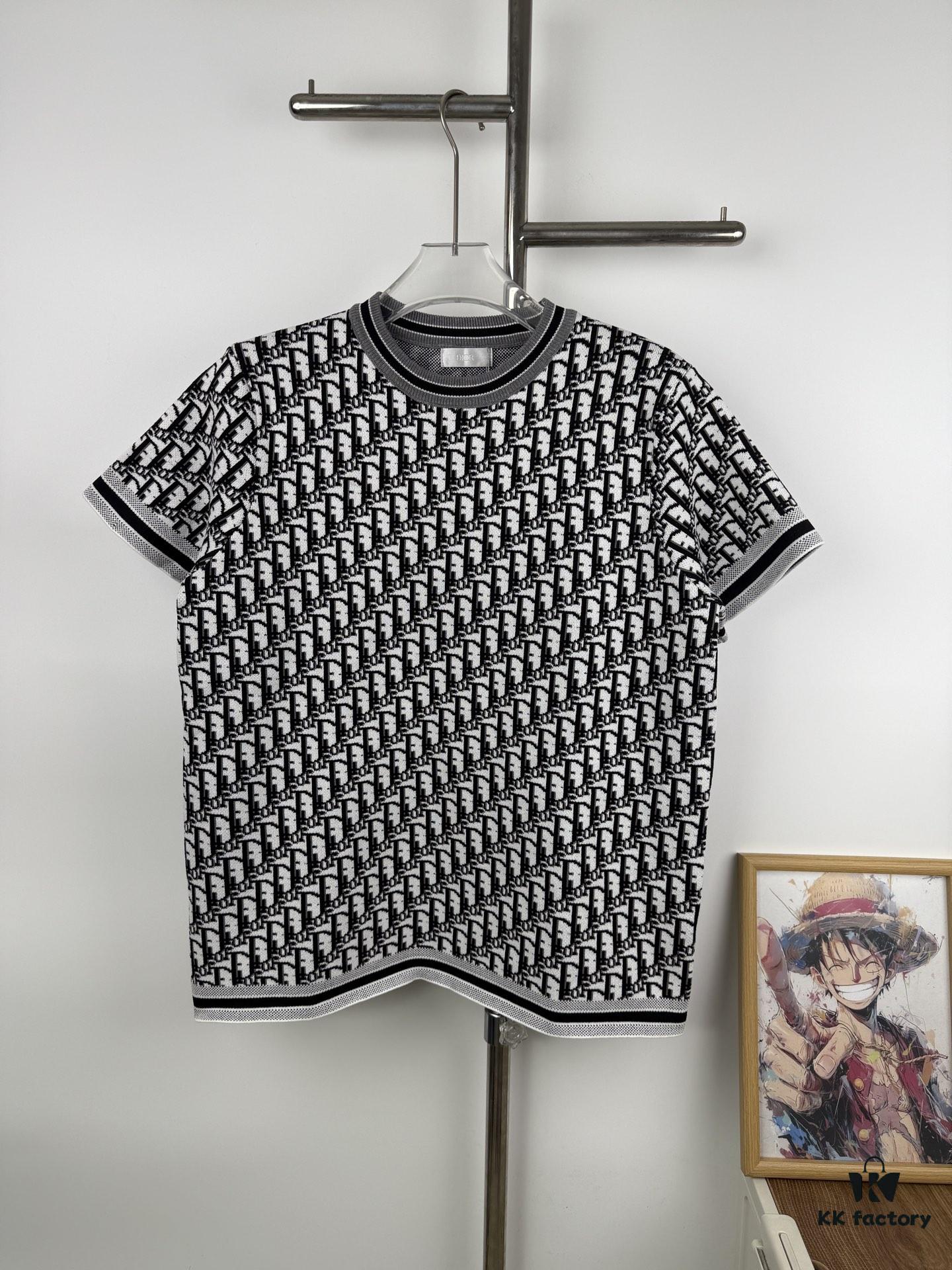 New Dior 2024 Spring/Summer CD Cotton Short Sleeve Loose T-Shirt, Knitted All-Over Print Unisex