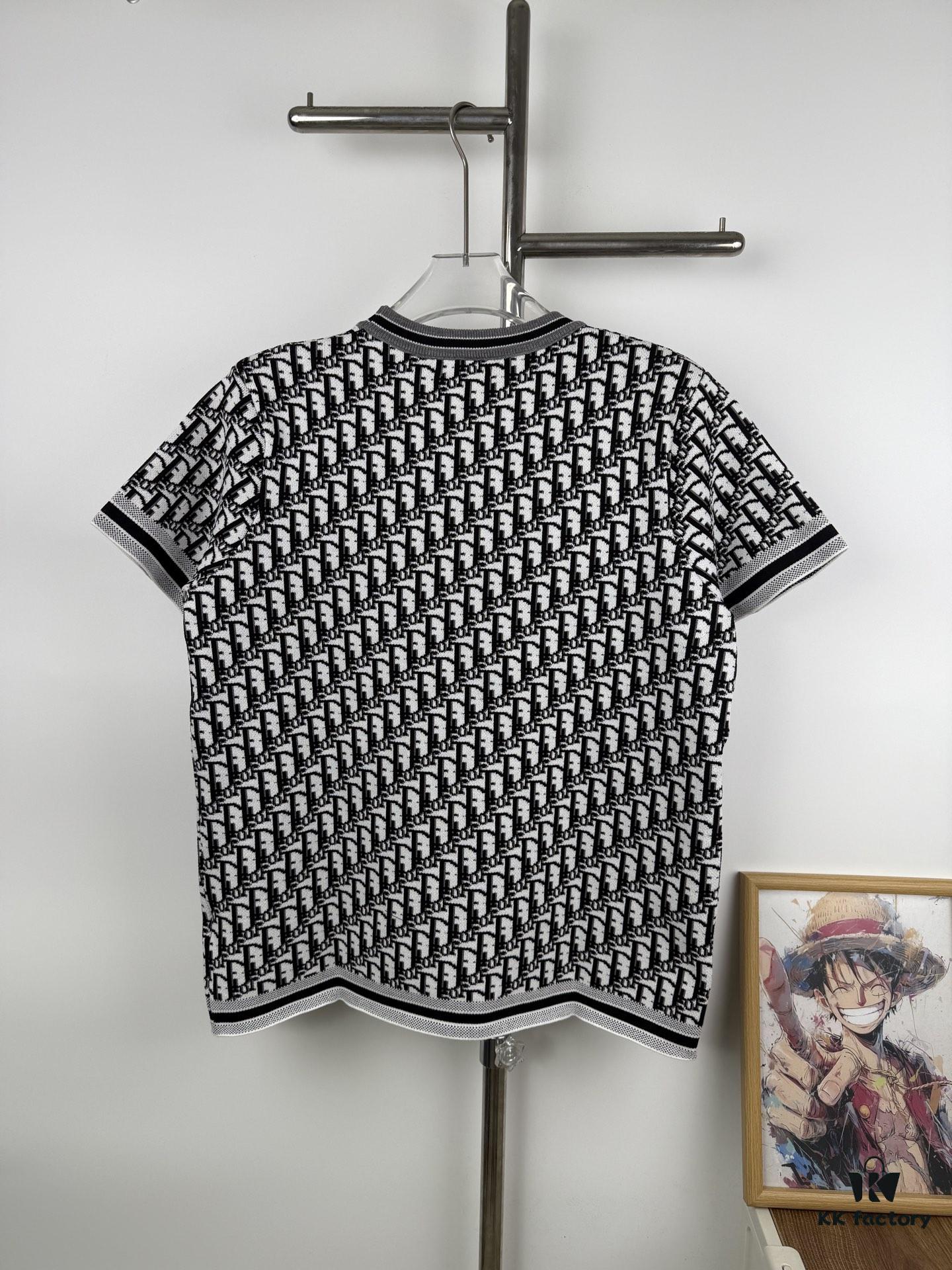New Dior 2024 Spring/Summer CD Cotton Short Sleeve Loose T-Shirt, Knitted All-Over Print Unisex