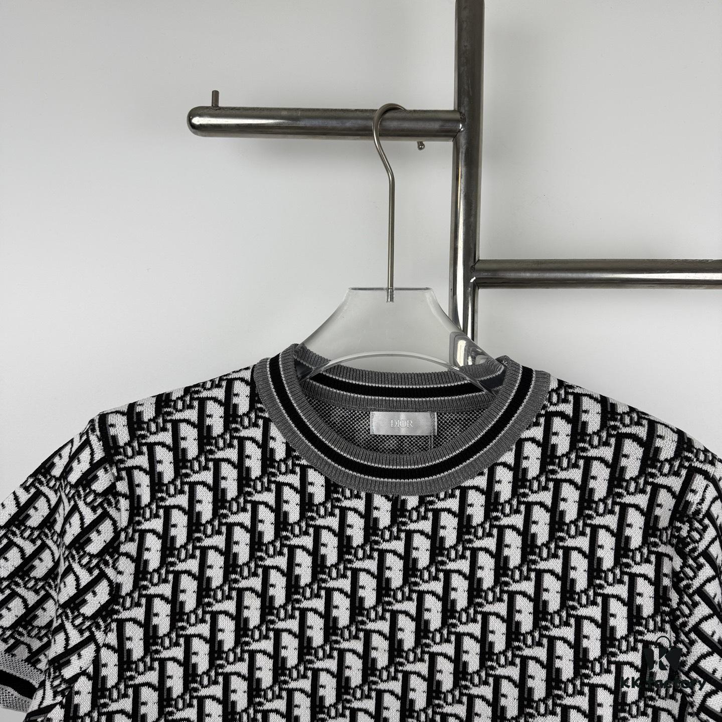 New Dior 2024 Spring/Summer CD Cotton Short Sleeve Loose T-Shirt, Knitted All-Over Print Unisex