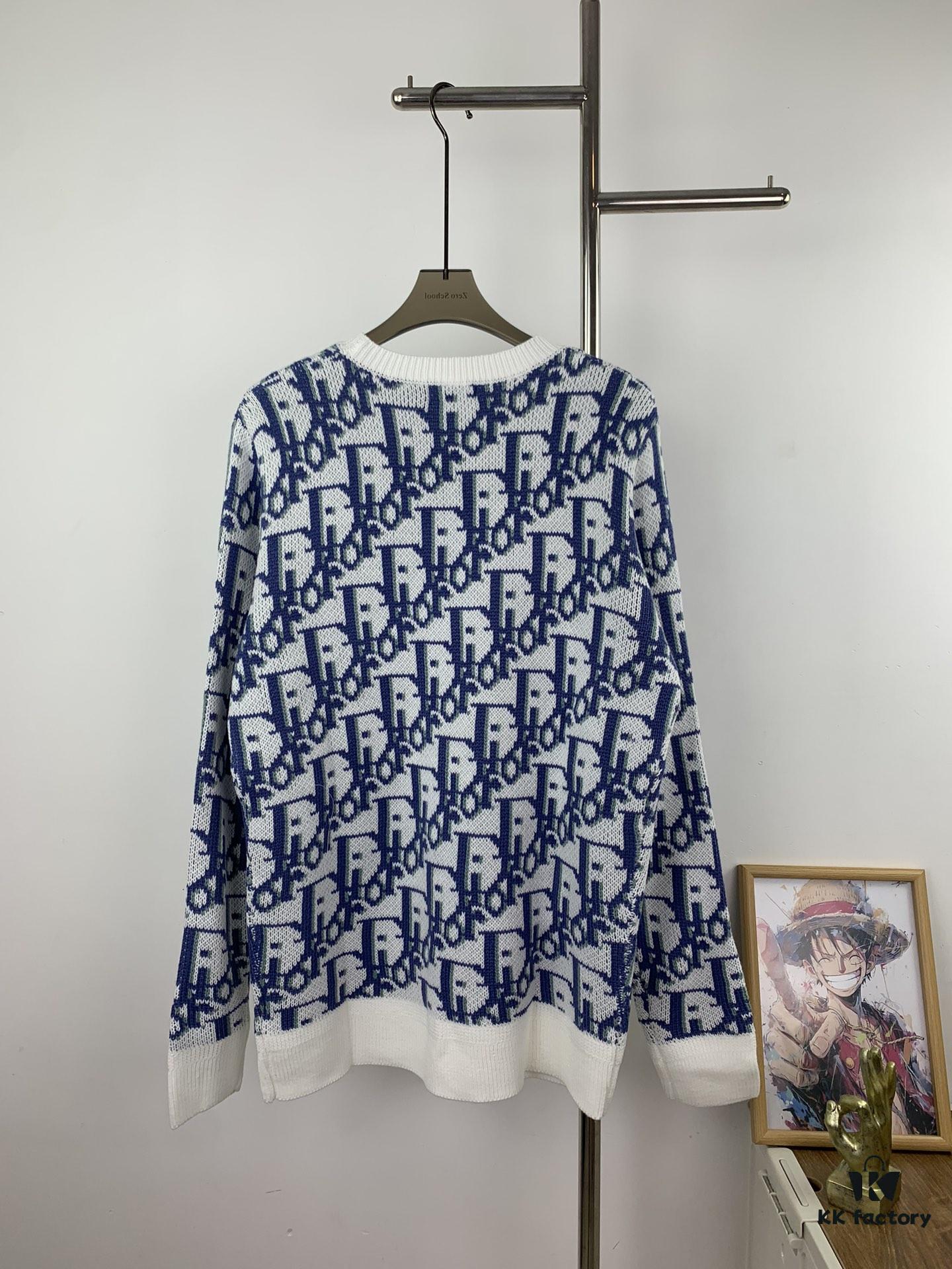 New Dior 23SS Monogram Jacquard Wool Knit Sweater, High Quality