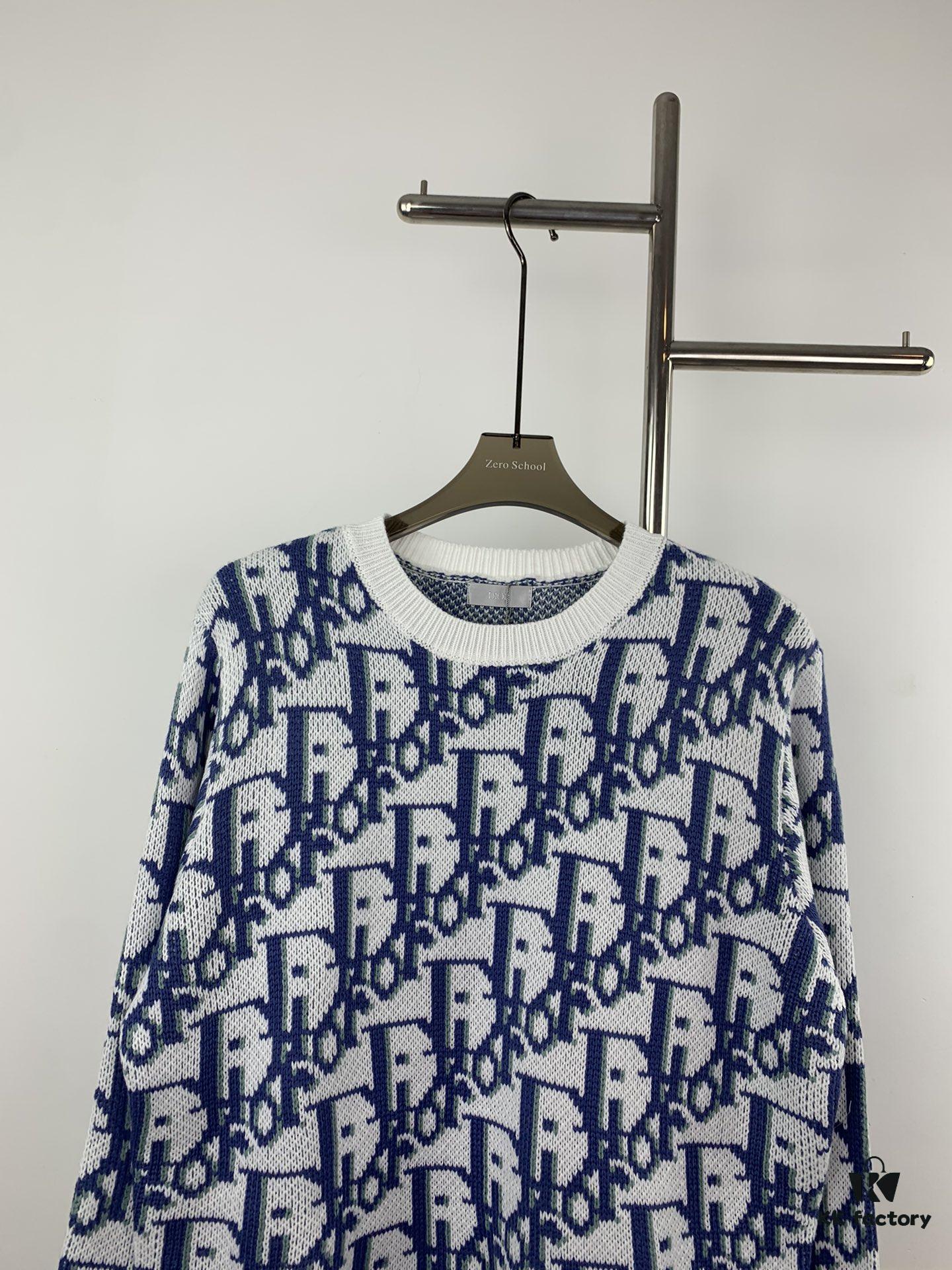 New Dior 23SS Monogram Jacquard Wool Knit Sweater, High Quality