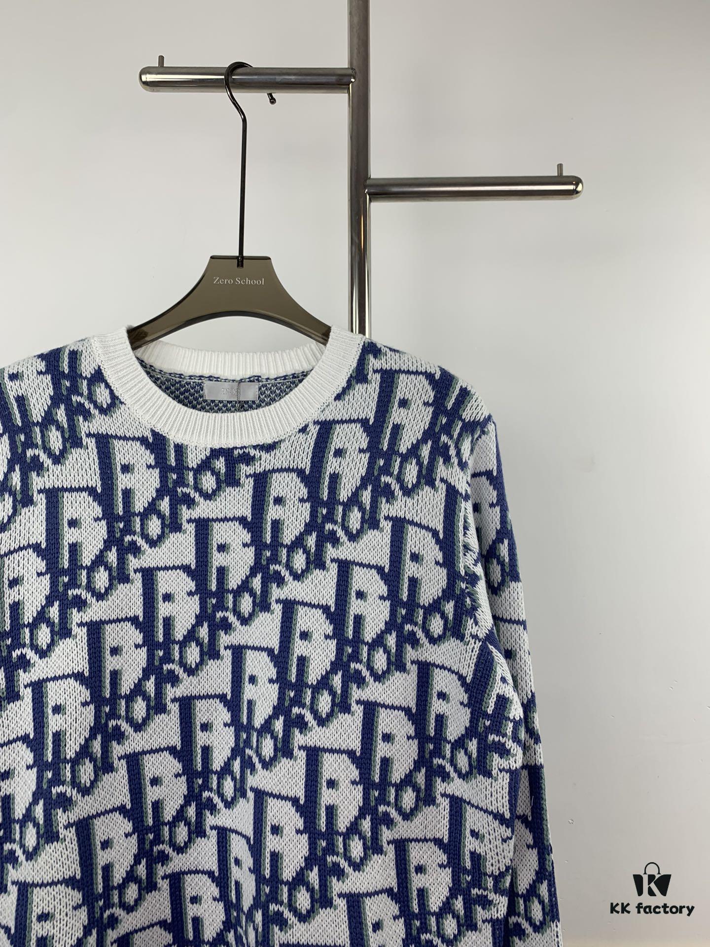 New Dior 23SS Monogram Jacquard Wool Knit Sweater, High Quality