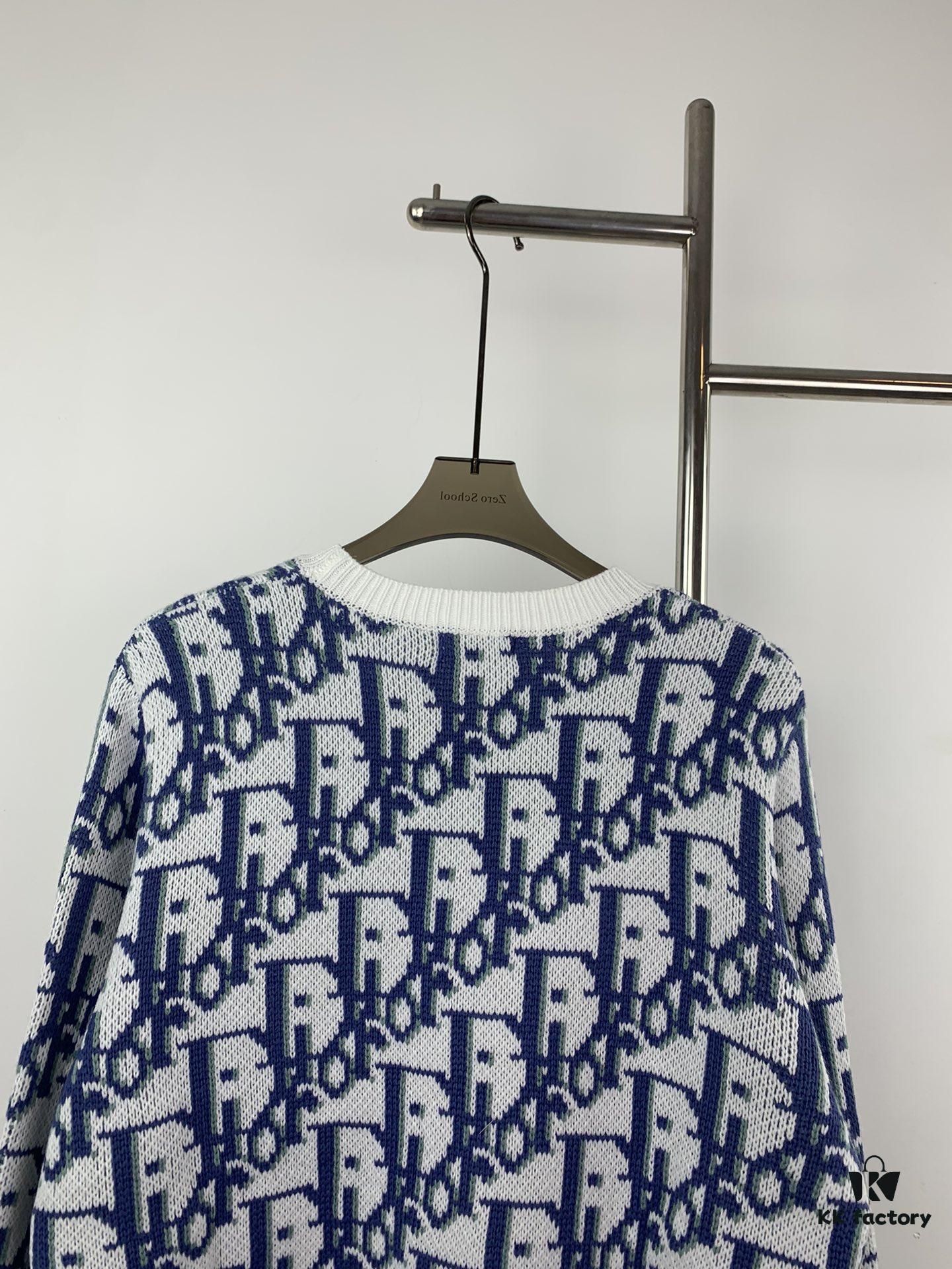 New Dior 23SS Monogram Jacquard Wool Knit Sweater, High Quality