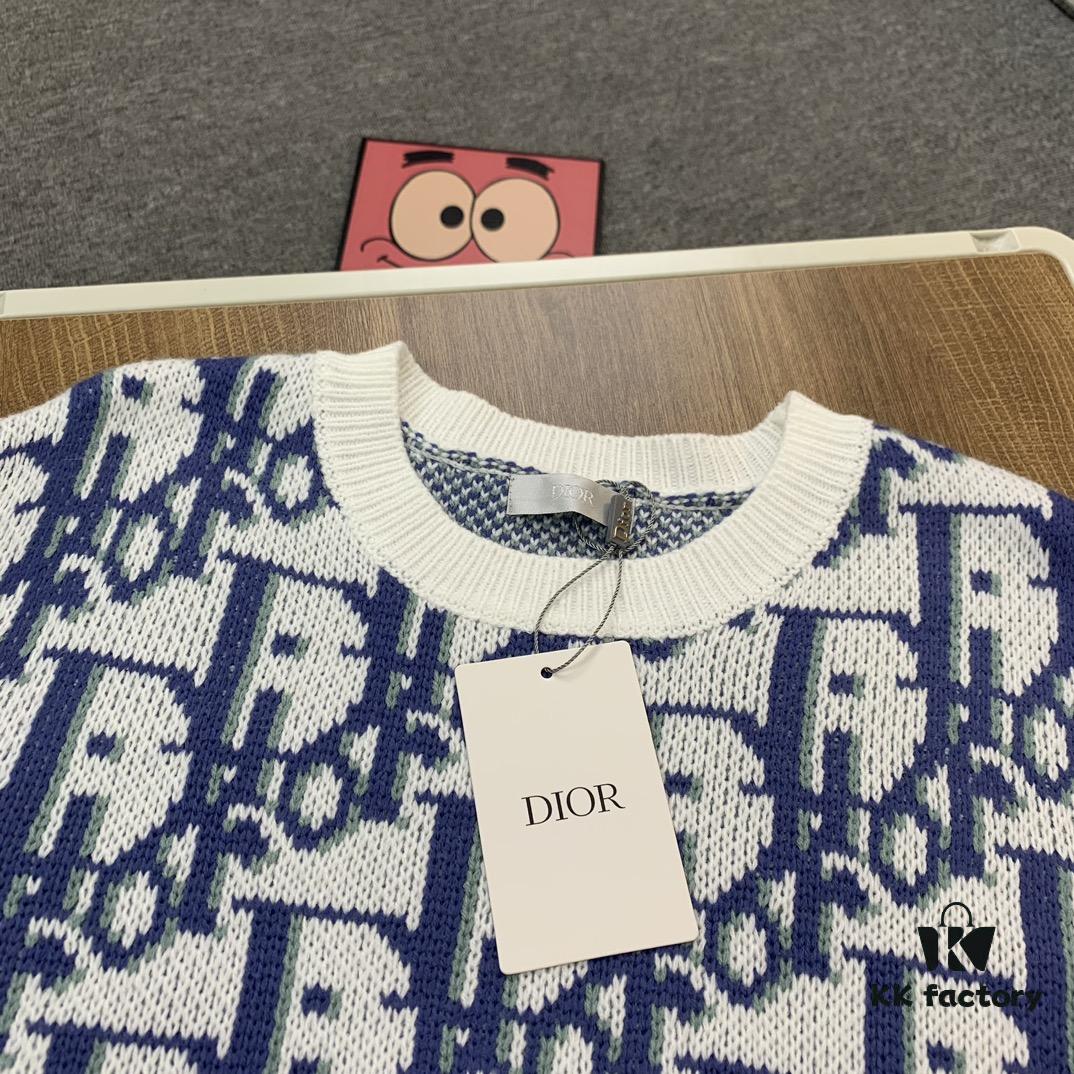 New Dior 23SS Monogram Jacquard Wool Knit Sweater, High Quality