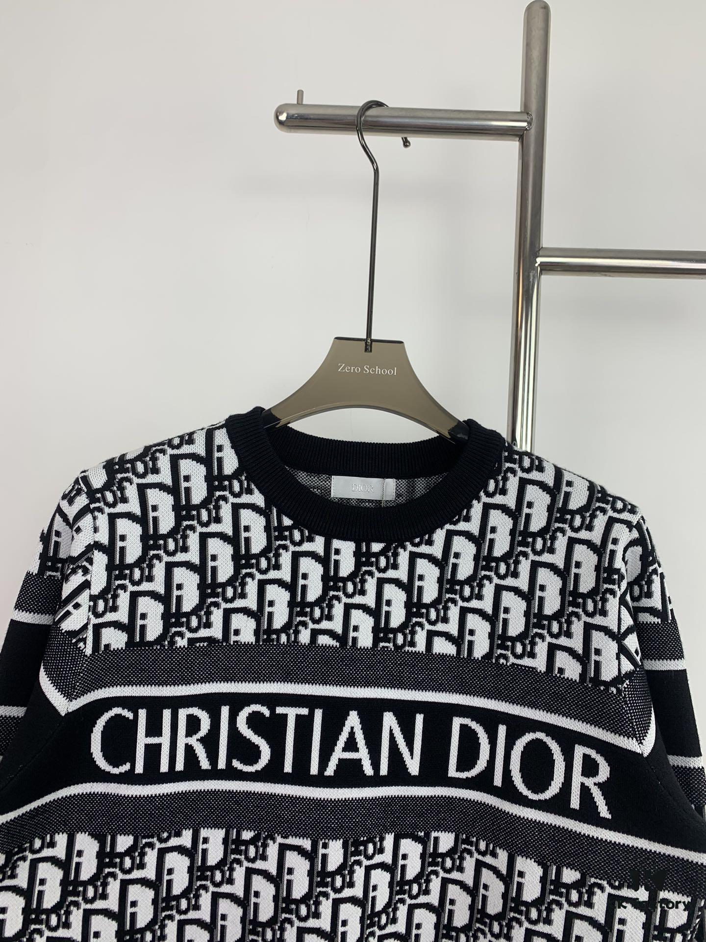 New Dior Knit Pullover Sweater with DIOR Logo Stripe Print in Contrasting Colors, Minimalist Runway Design Featuring Wool Blend and Elegant Black-and-White Aesthetic