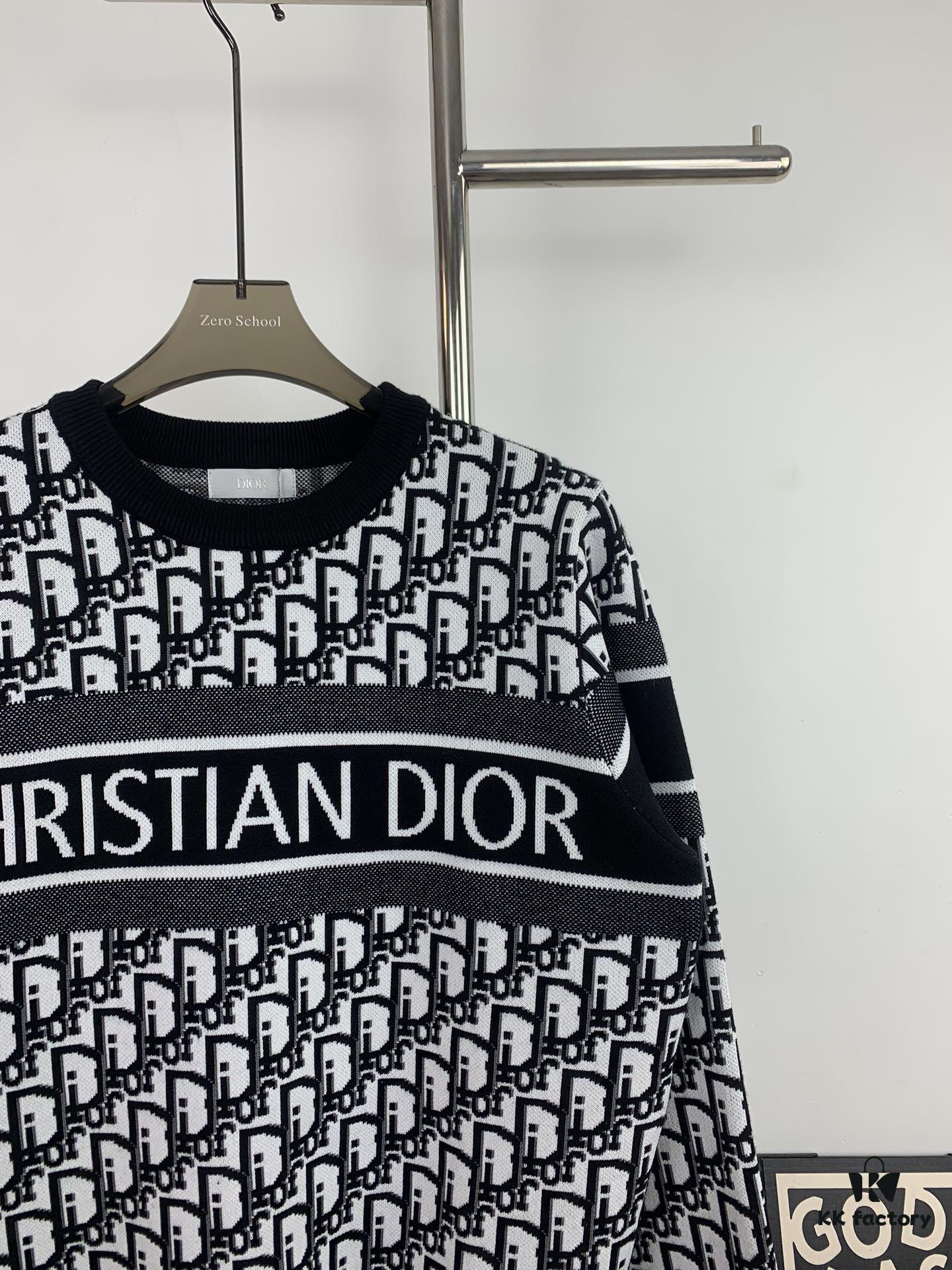 New Dior Knit Pullover Sweater with DIOR Logo Stripe Print in Contrasting Colors, Minimalist Runway Design Featuring Wool Blend and Elegant Black-and-White Aesthetic
