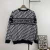 New Dior Knit Pullover Sweater with DIOR Logo Stripe Print in Contrasting Colors, Minimalist Runway Design Featuring Wool Blend and Elegant Black-and-White Aesthetic
