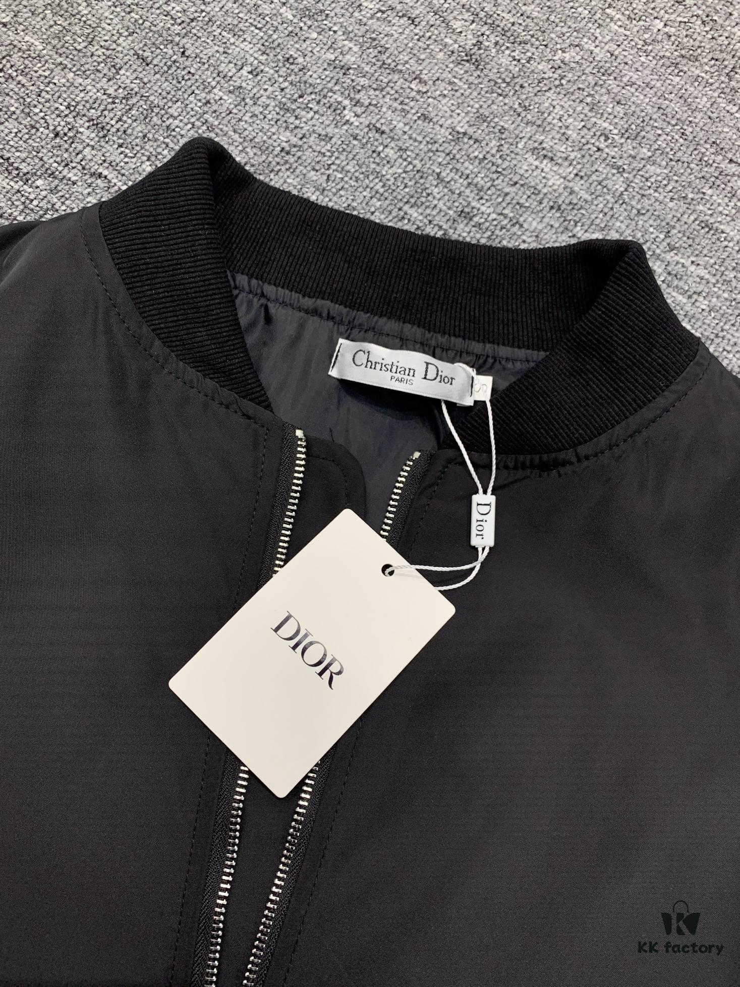 New Dior CD2024SS Embroidered Back Pilot Jacket in Black - Unisex Flat Embroidery Craftsmanship