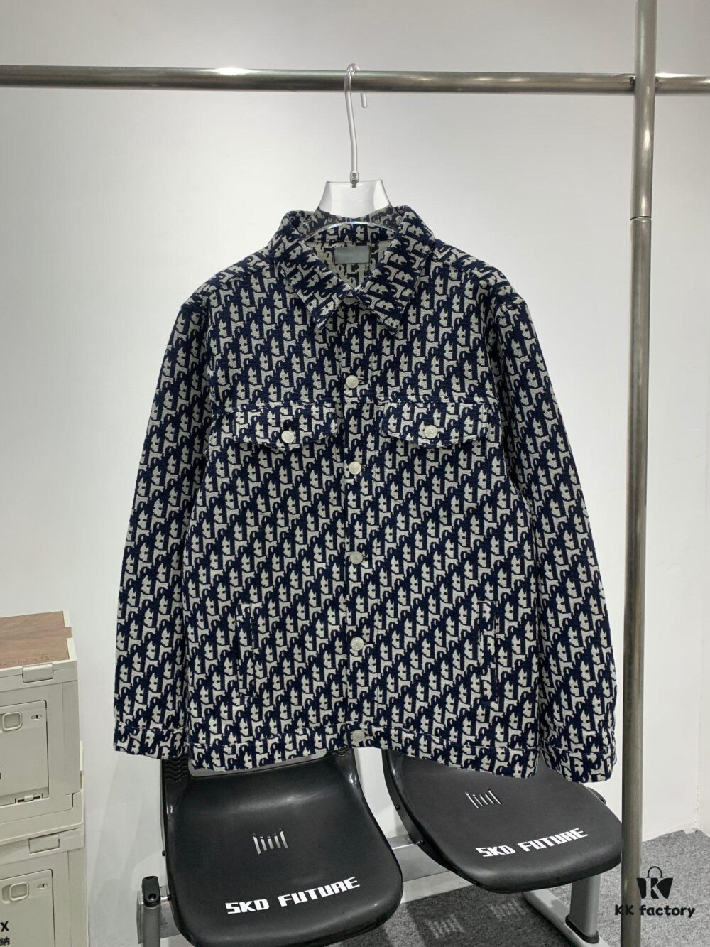 New Dior Jacquard Print Shirt Jacket with Patch Pocket