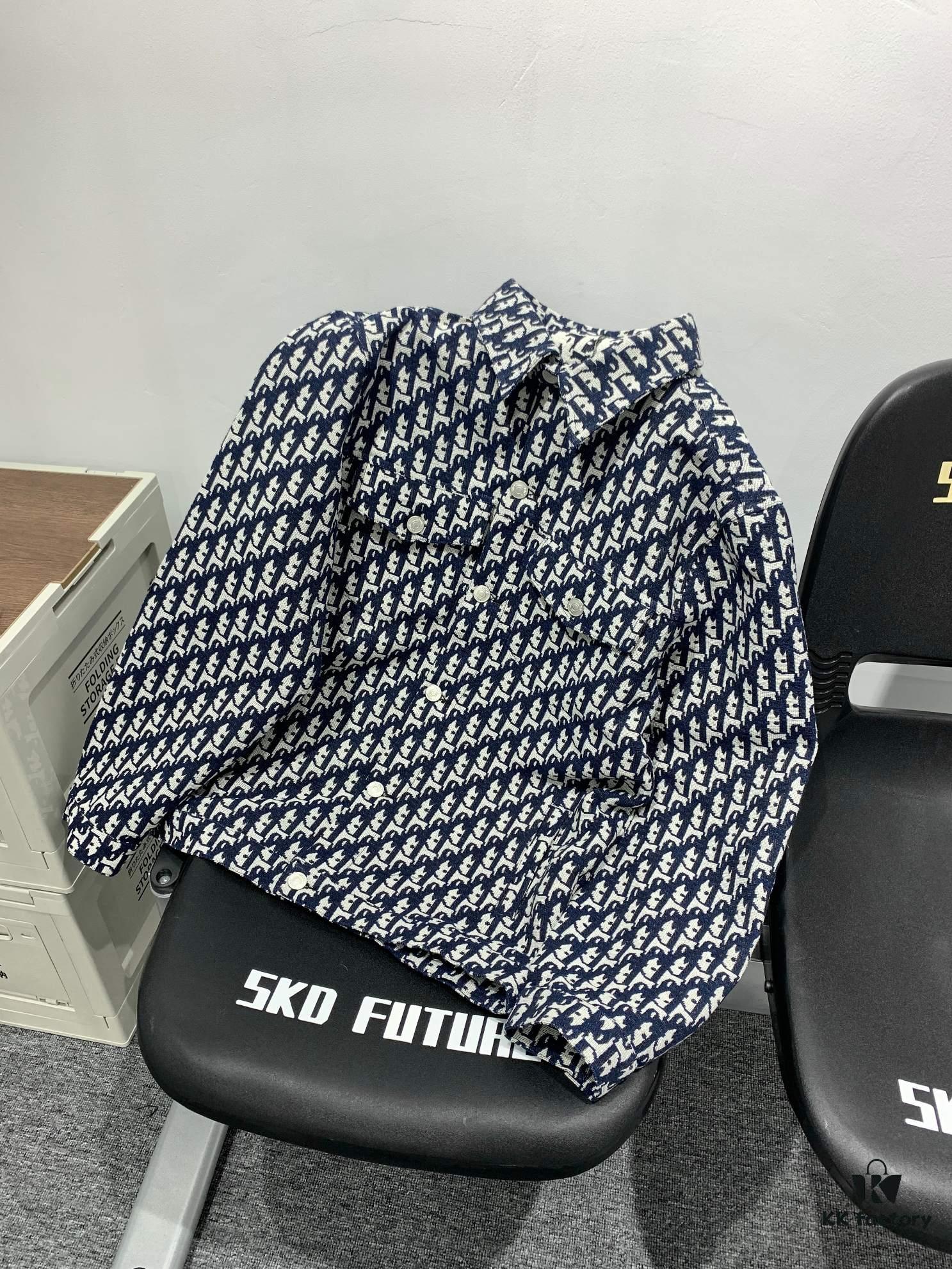 New Dior Jacquard Print Shirt Jacket with Patch Pocket