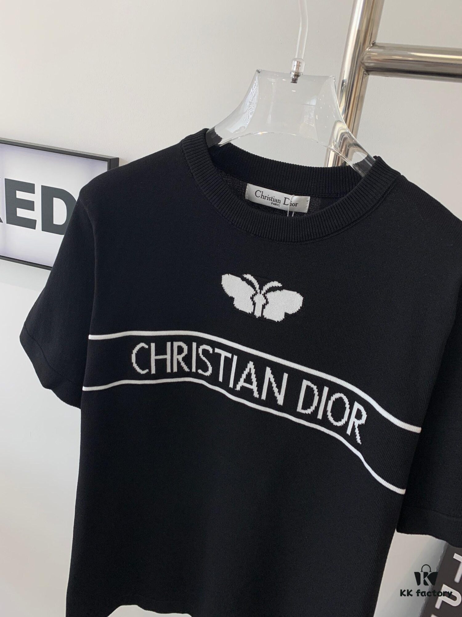 New Dior 24SS Unisex Knitwear with Butterfly Jacquard, Ribbed Polo Collar, Slim Fit, Lightweight and Stretchy