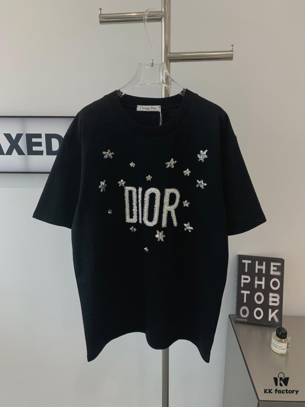 New Dior Short-Sleeve T-Shirt with Heavy Embroidered Stars and Lettering