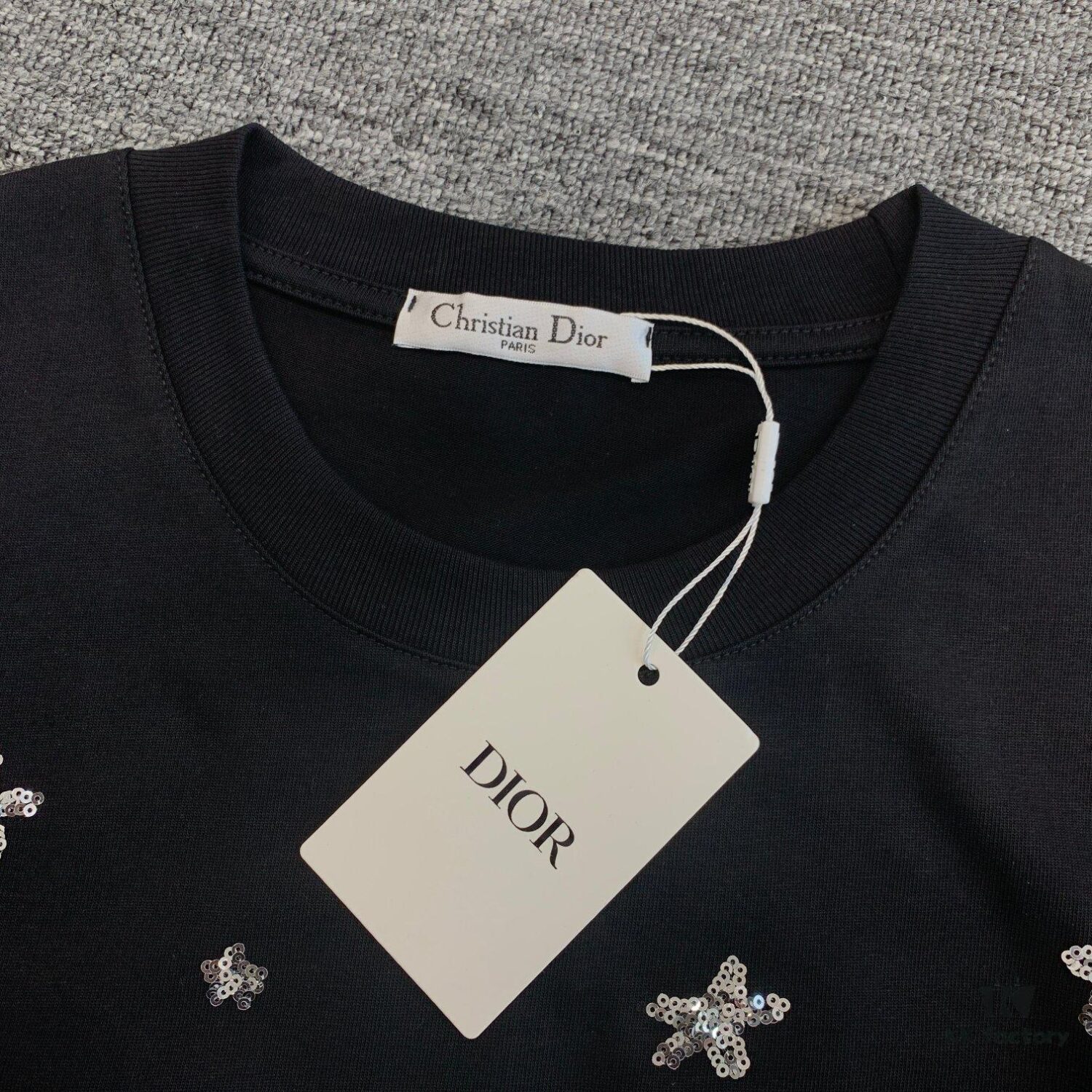 New Dior Short-Sleeve T-Shirt with Heavy Embroidered Stars and Lettering