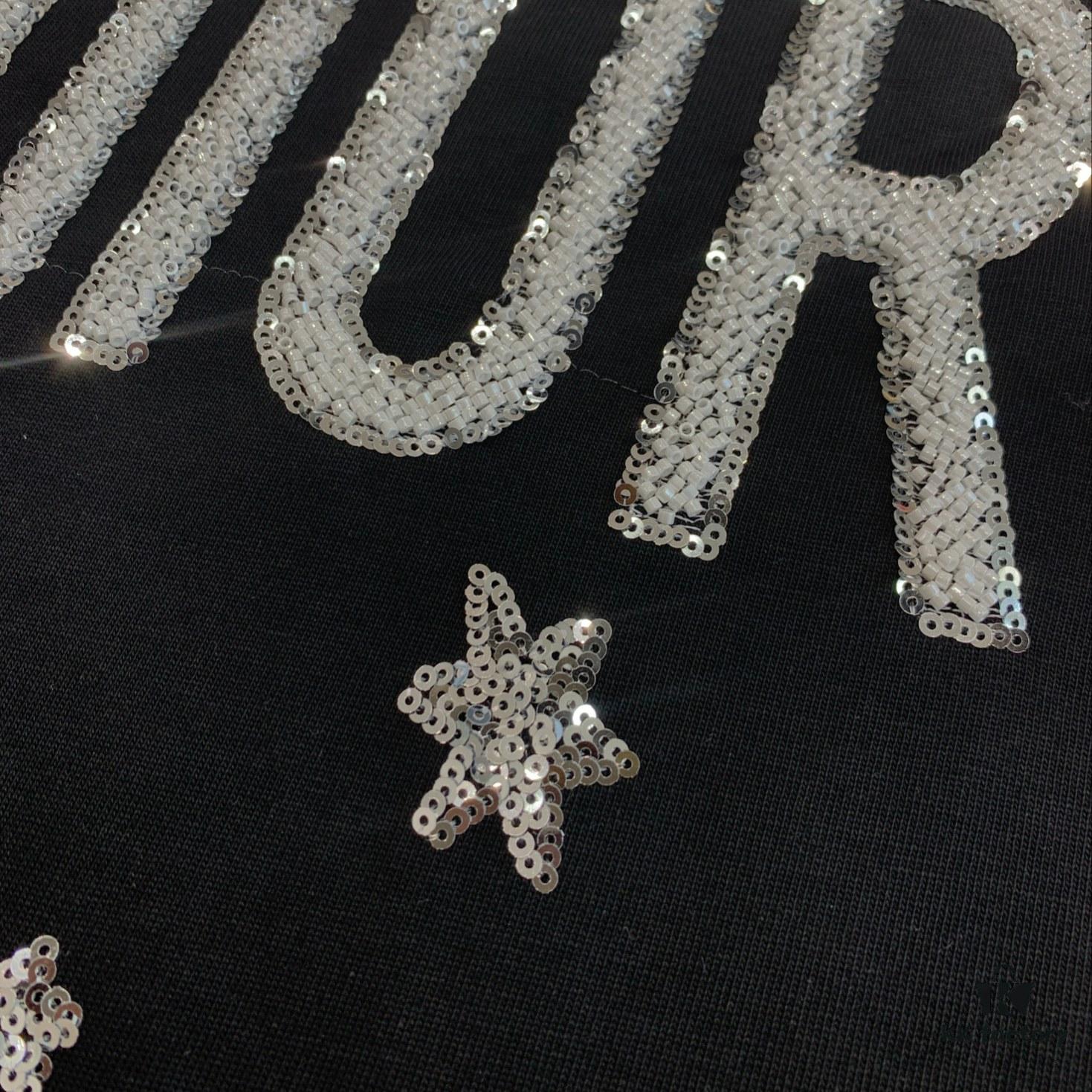 New Dior Short-Sleeve T-Shirt with Heavy Embroidered Stars and Lettering