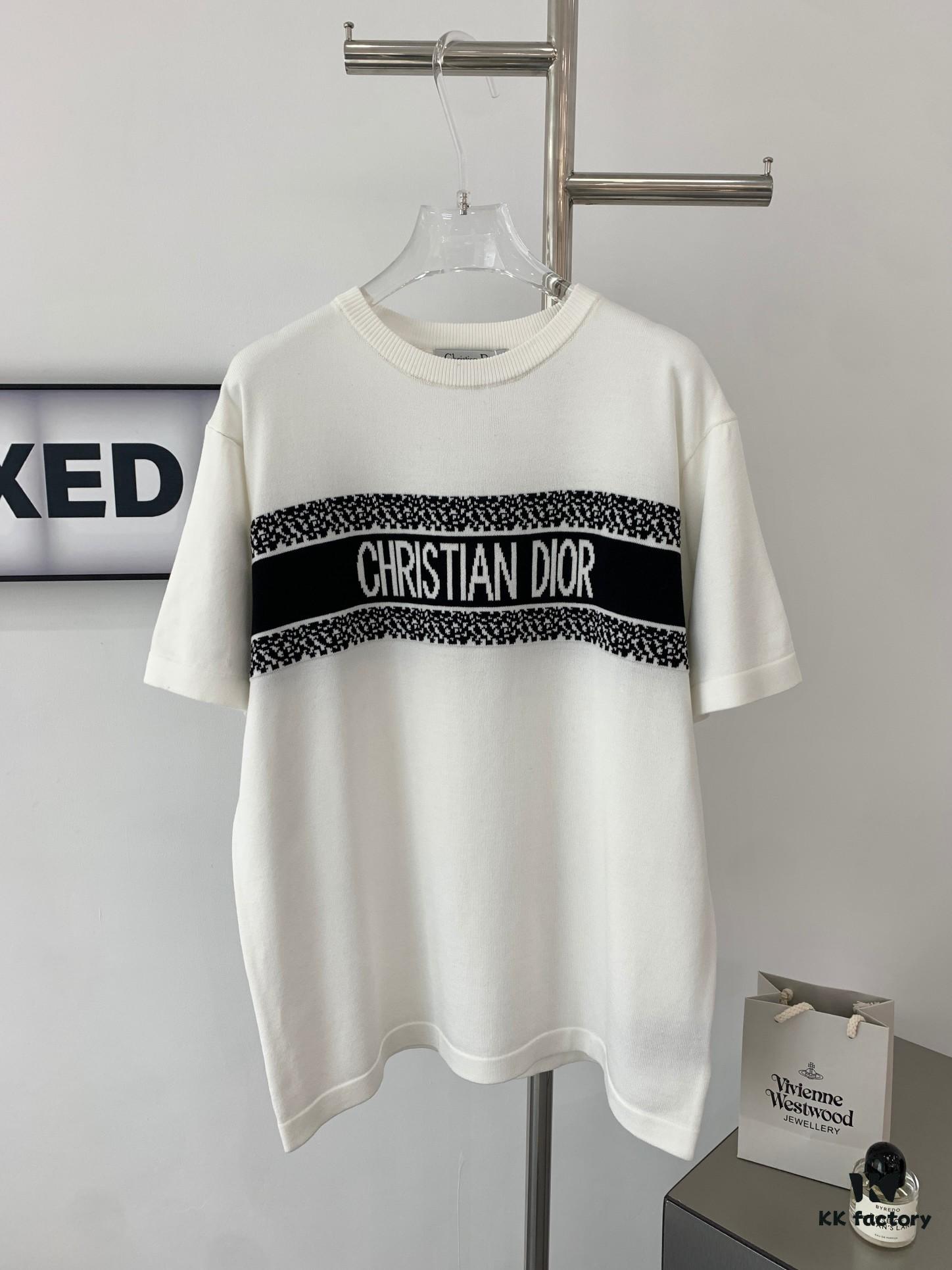 New Dior DIOR 2024 Collection Jacquard Knit Short-Sleeve Slim-Fit Stretch T-Shirt Unisex