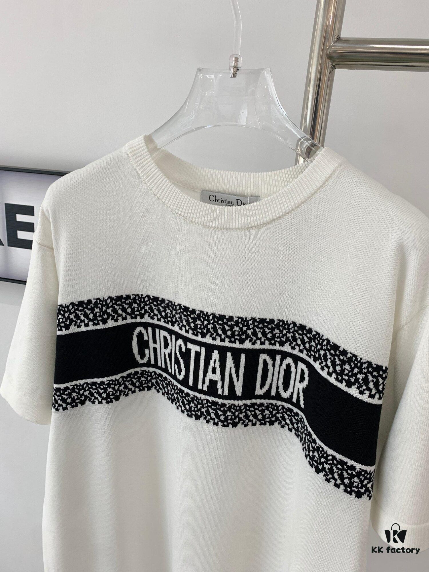 New Dior DIOR 2024 Collection Jacquard Knit Short-Sleeve Slim-Fit Stretch T-Shirt Unisex