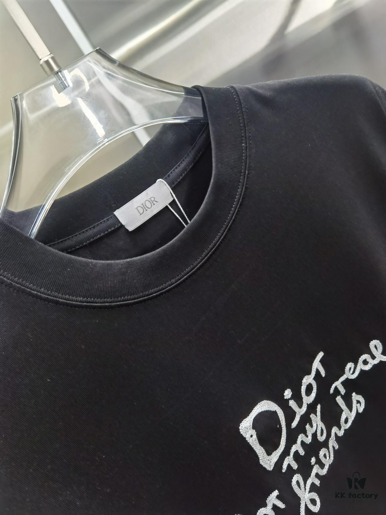 Dior D'Or (Embroidered Top-tier Version, Distinct from Standard Stock) Short Sleeve T-Shirt, 300g Double-combed 100% Cotton, 320g Selanur 1x1 Ribbing, Embroidery Logo Craftsmanship, Unisex Design